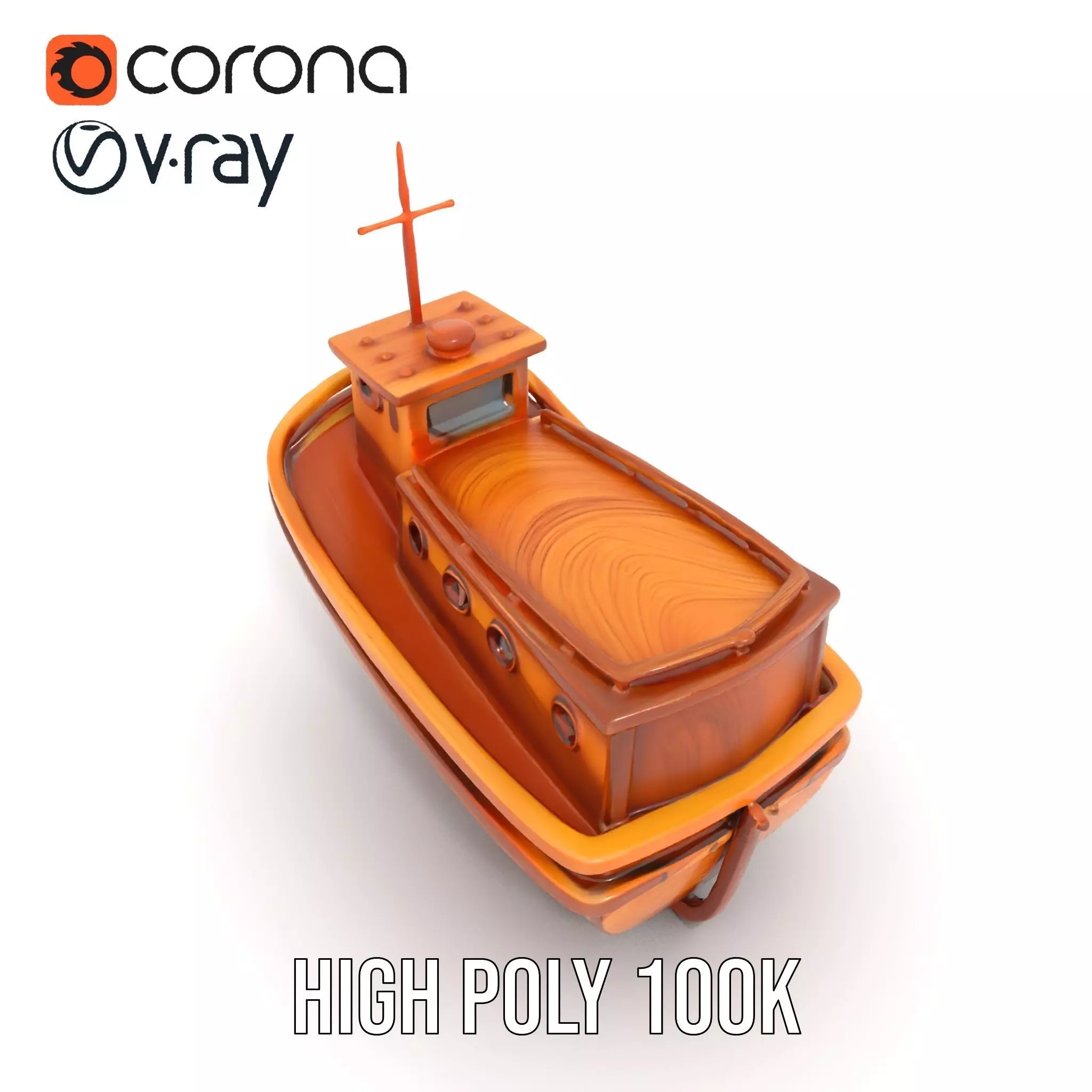Wooden Tugboat Model Pack for Rendering and Games Low-poly 3D model_24