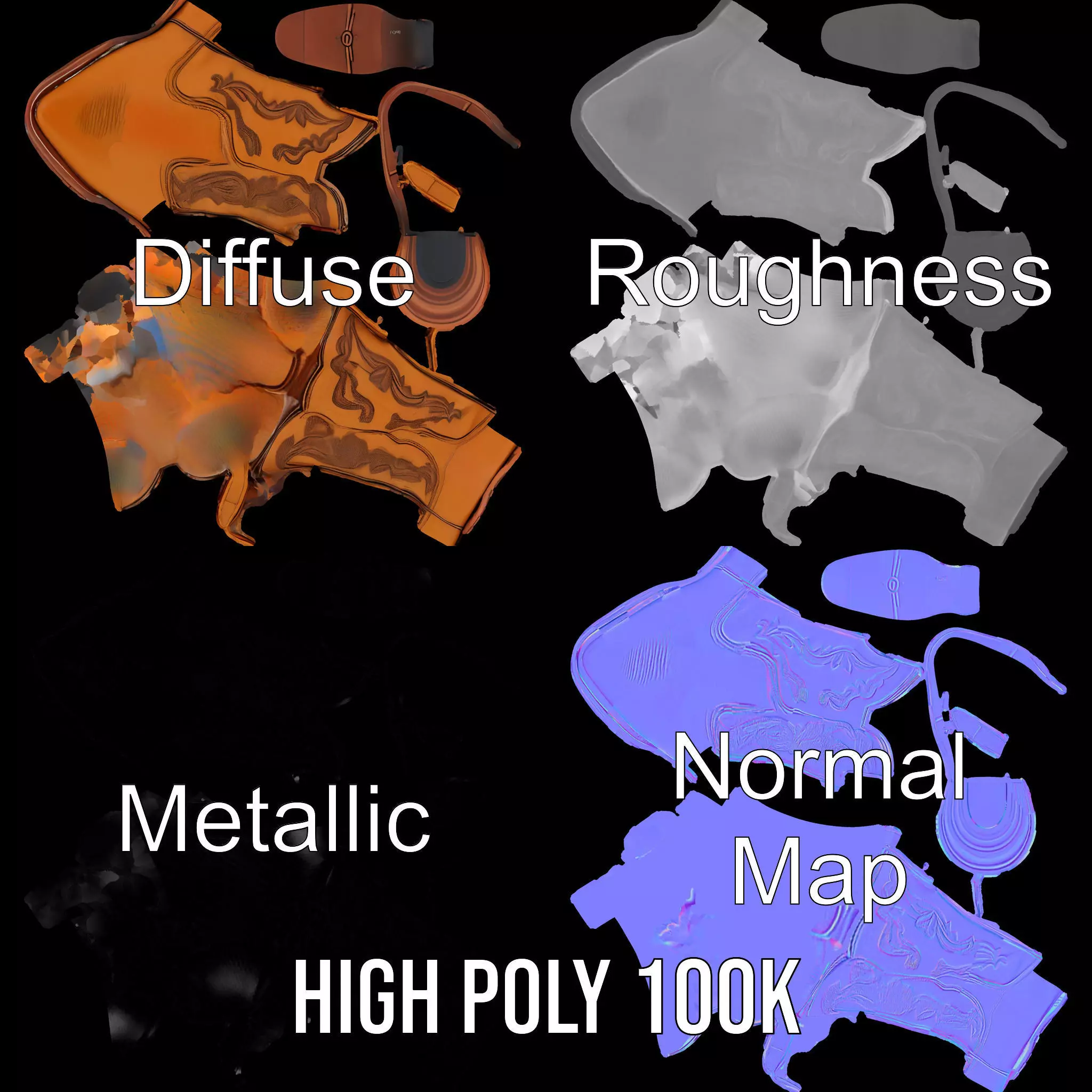 Western Cowboy Boot Model Pack Low-poly 3D model_4