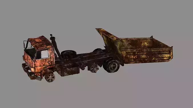 Burnt Destroyed Truck Game Ready 04 Low Poly 3D Model Low-poly 3D model