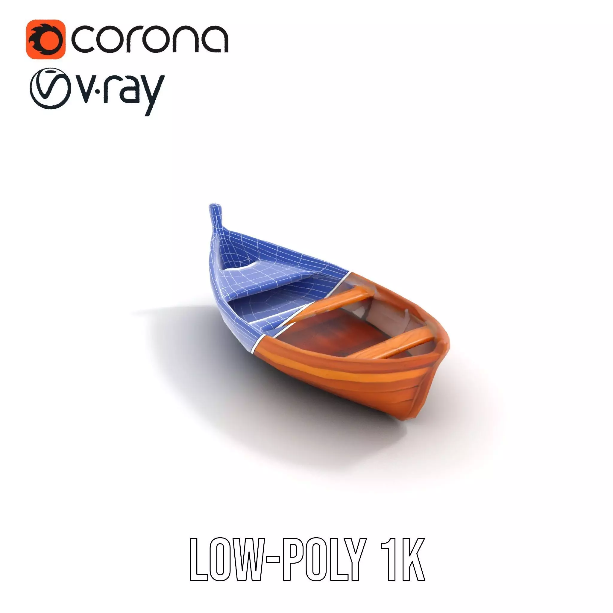 Wooden Rowboat Model Pack with Detailed Textures Low-poly 3D model_8