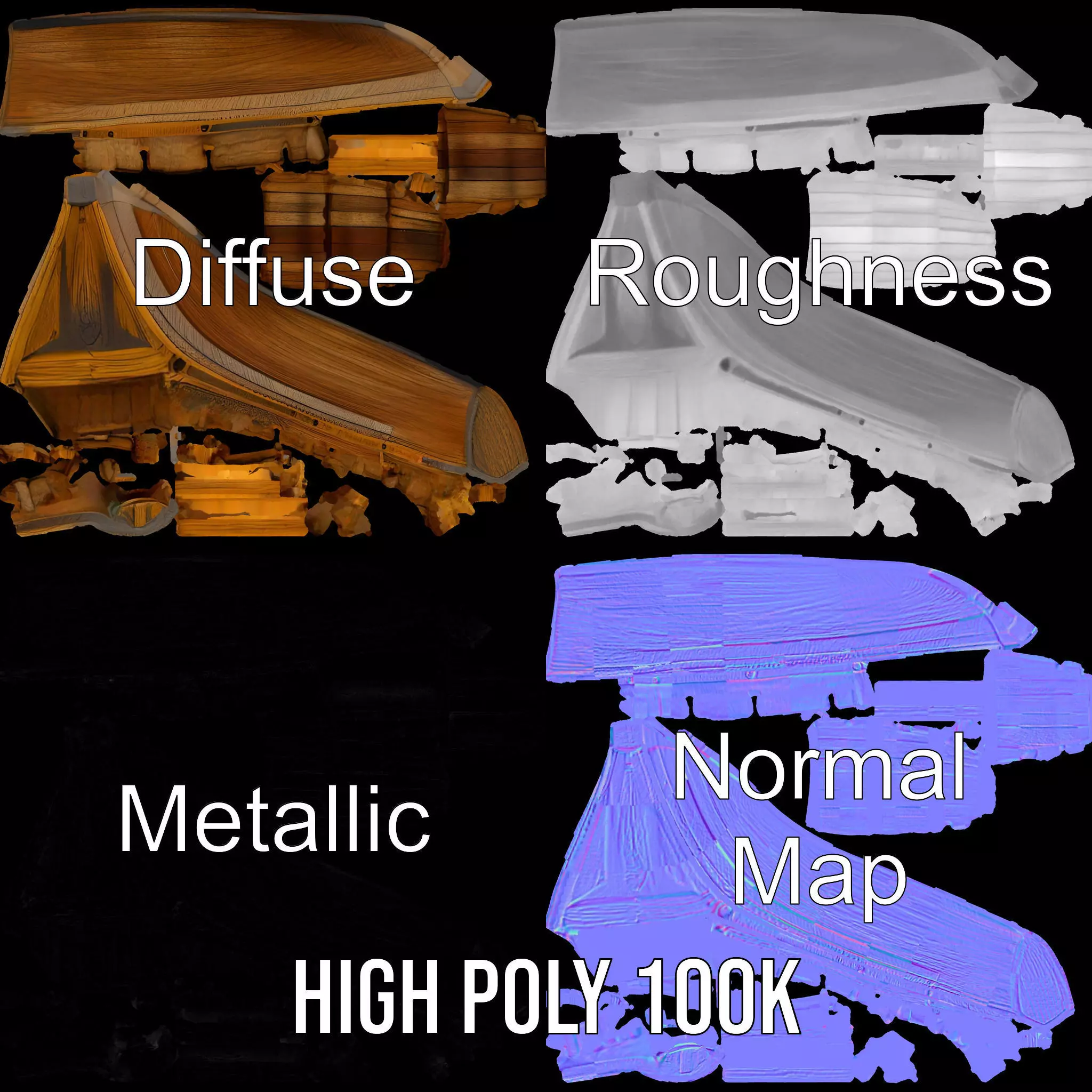 Wooden Rowboat Model Pack with Detailed Texturing Low-poly 3D model_4