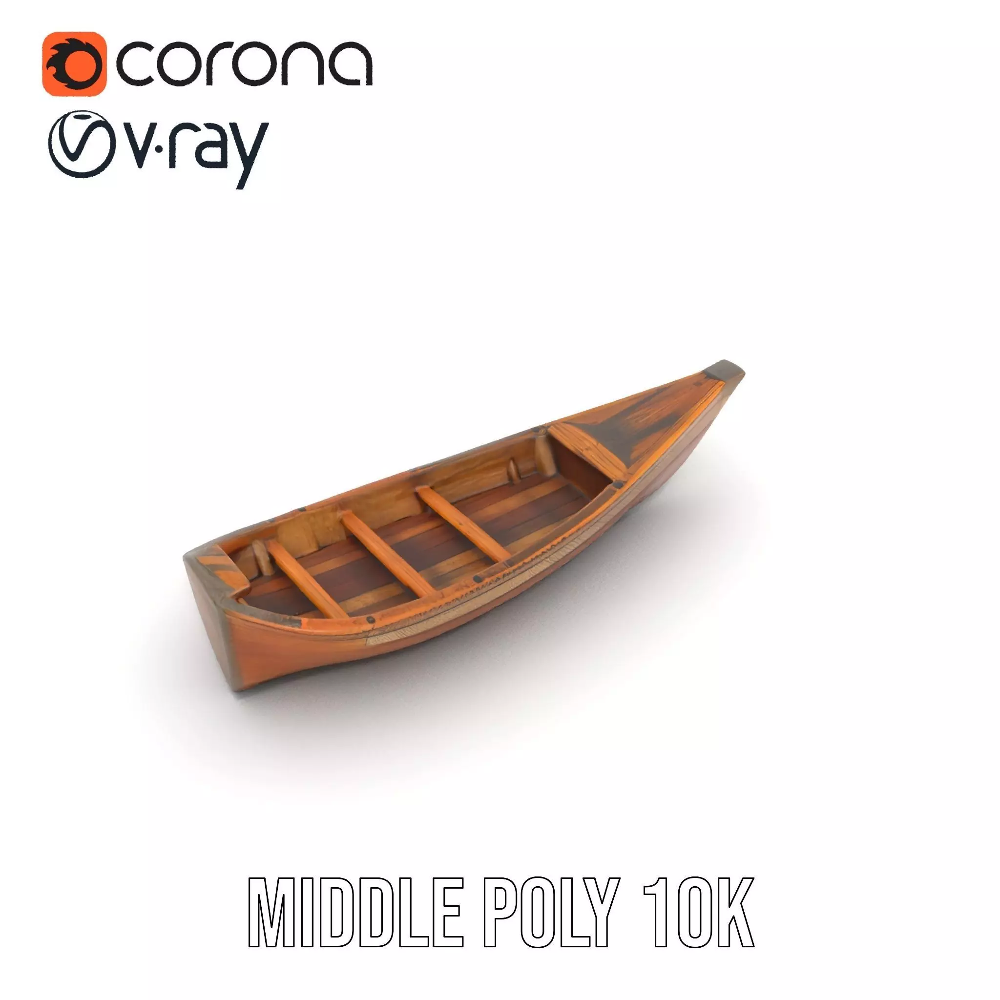 Wooden Rowboat Model Pack with Detailed Texturing Low-poly 3D model_16