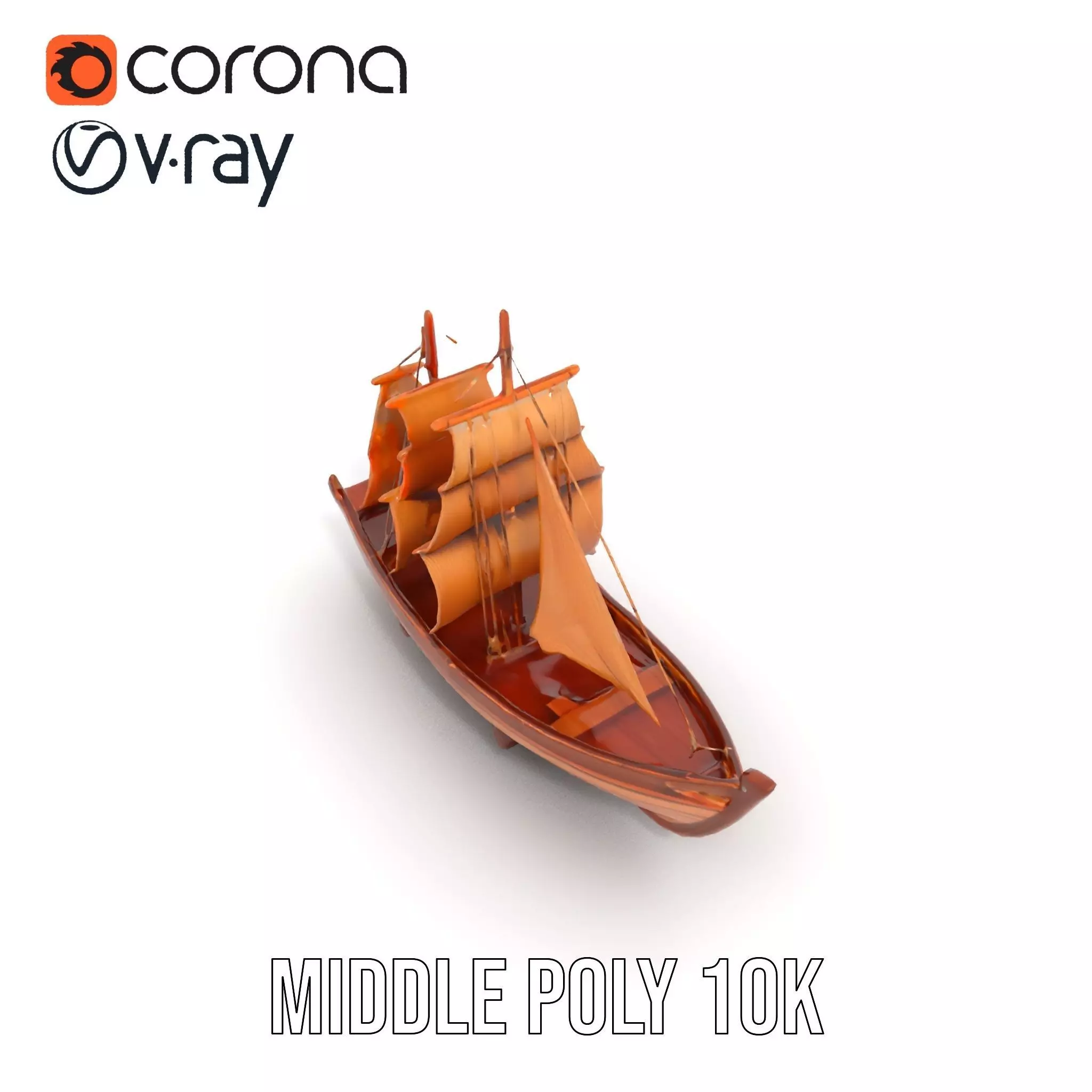 Wooden Sailing Ship Model Pack with Detailed Textures Low-poly 3D model_6