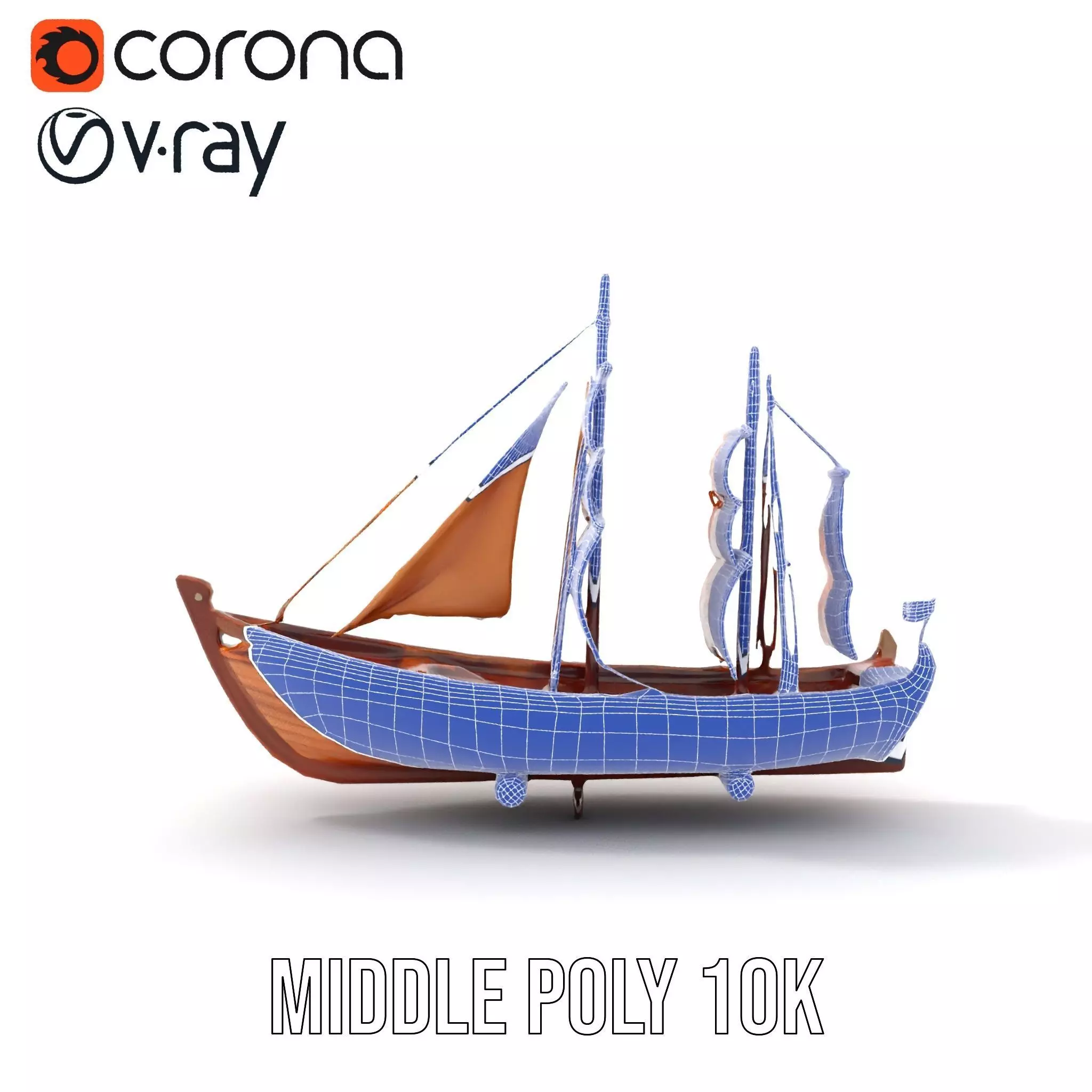 Wooden Sailing Ship Model Pack with Detailed Textures Low-poly 3D model_30
