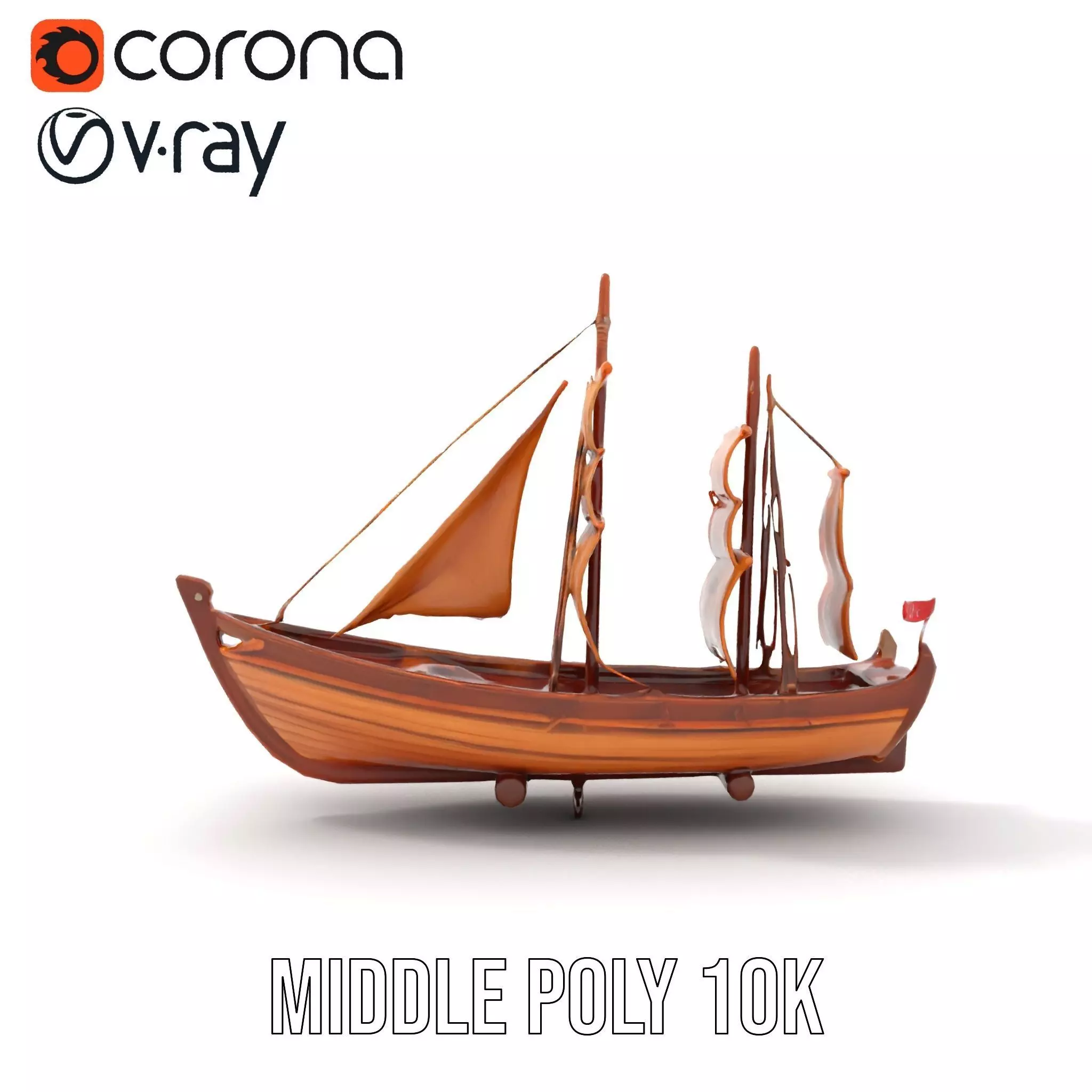 Wooden Sailing Ship Model Pack with Detailed Textures Low-poly 3D model_14