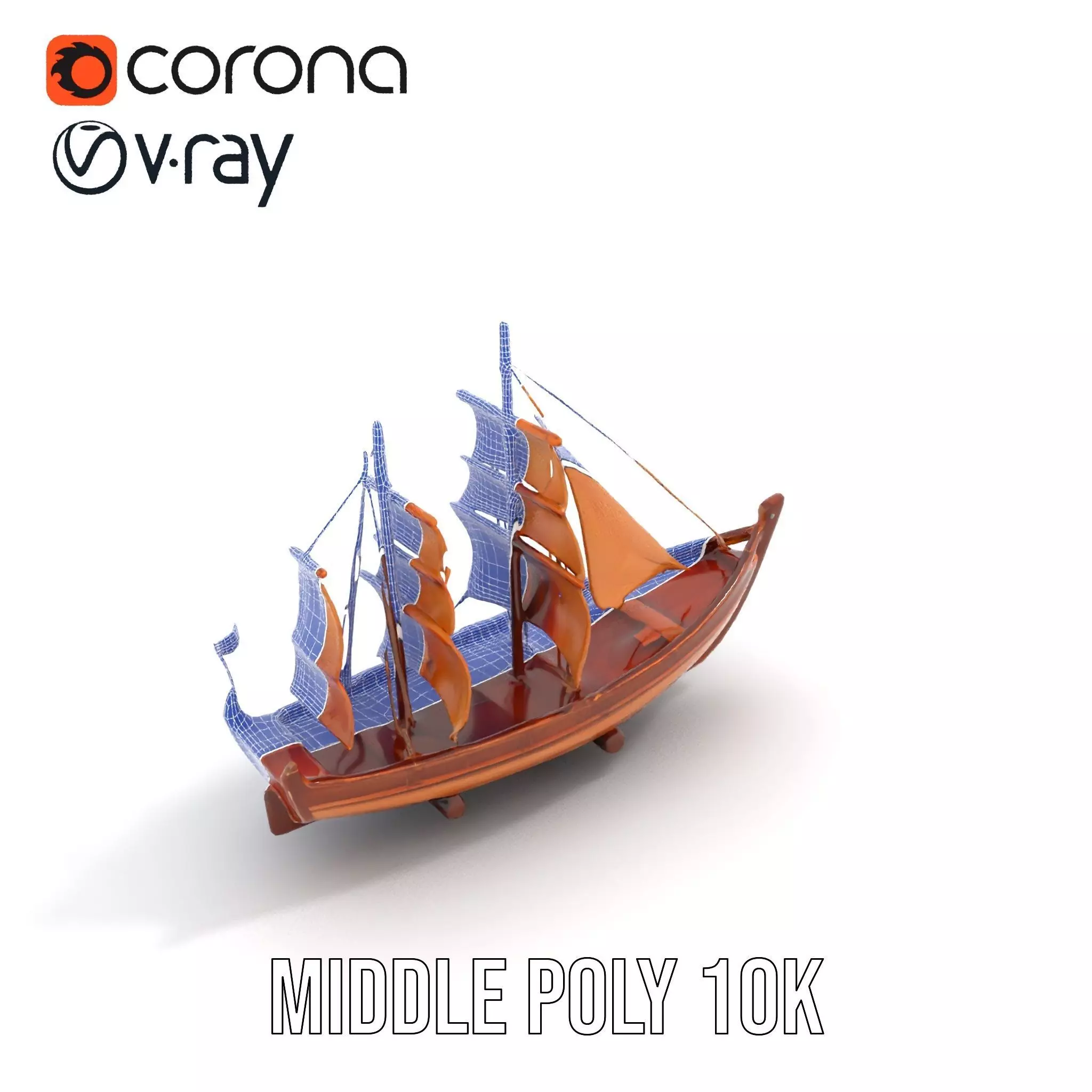 Wooden Sailing Ship Model Pack with Detailed Textures Low-poly 3D model_22