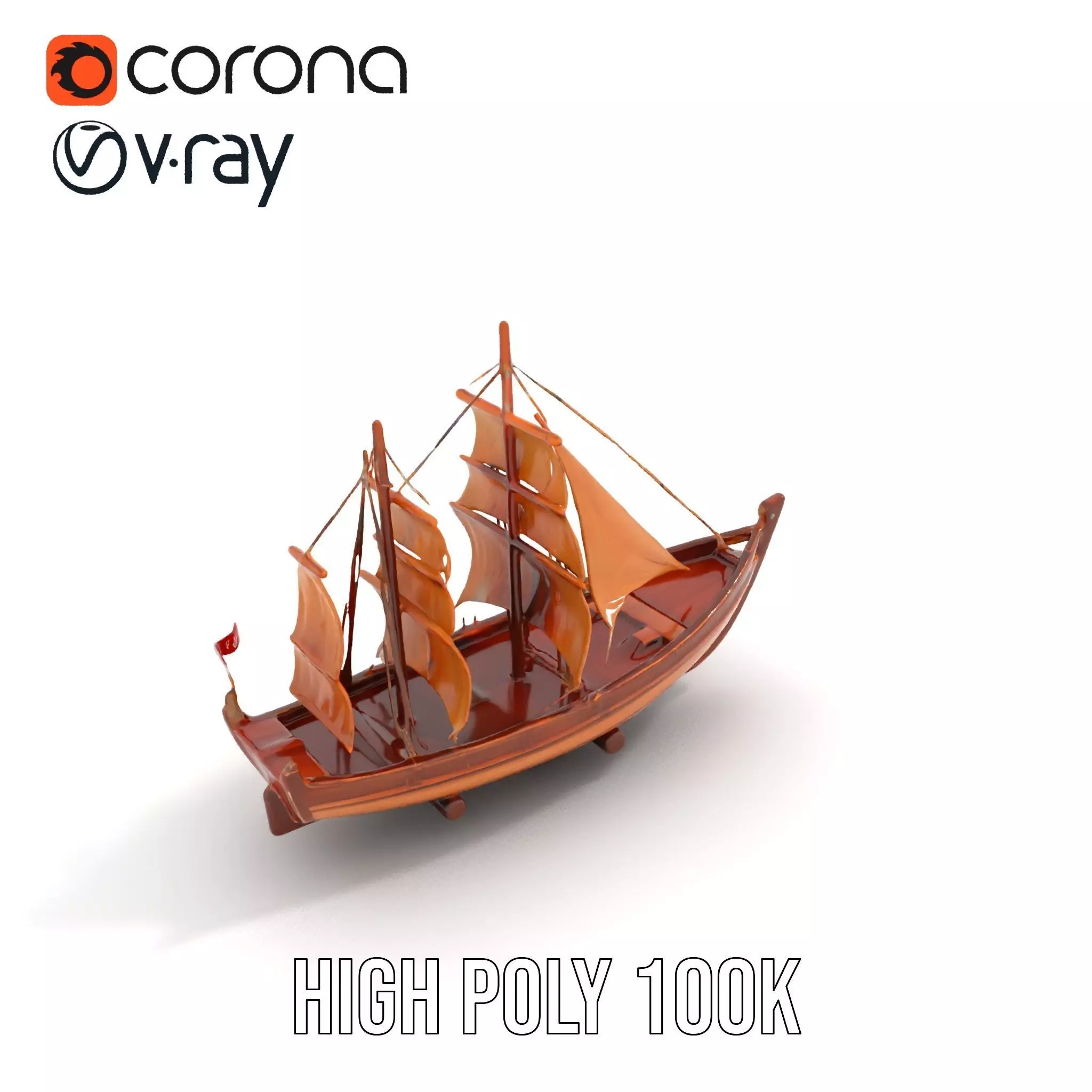 Wooden Sailing Ship Model Pack with Detailed Textures Low-poly 3D model_16