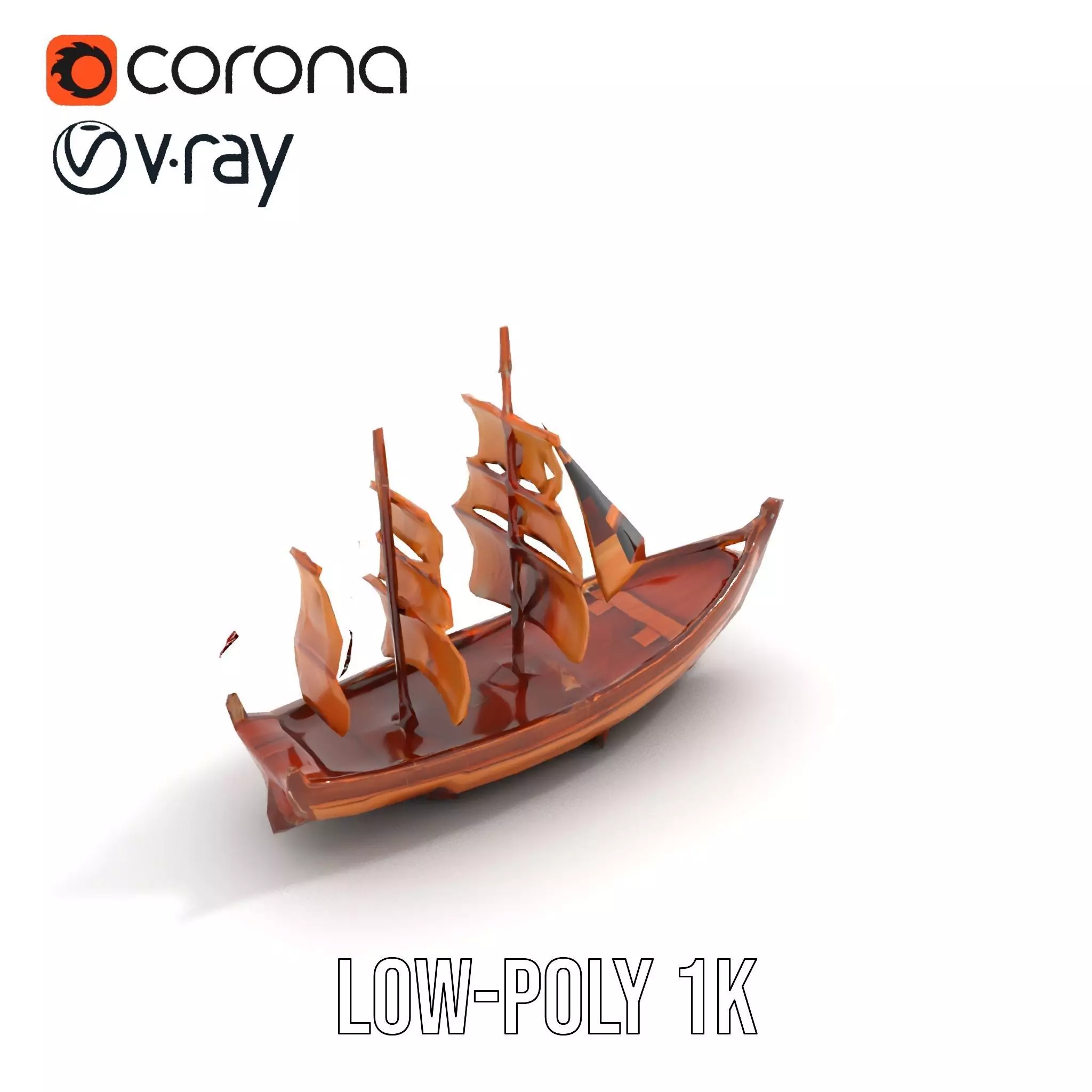 Wooden Sailing Ship Model Pack with Detailed Textures Low-poly 3D model_13