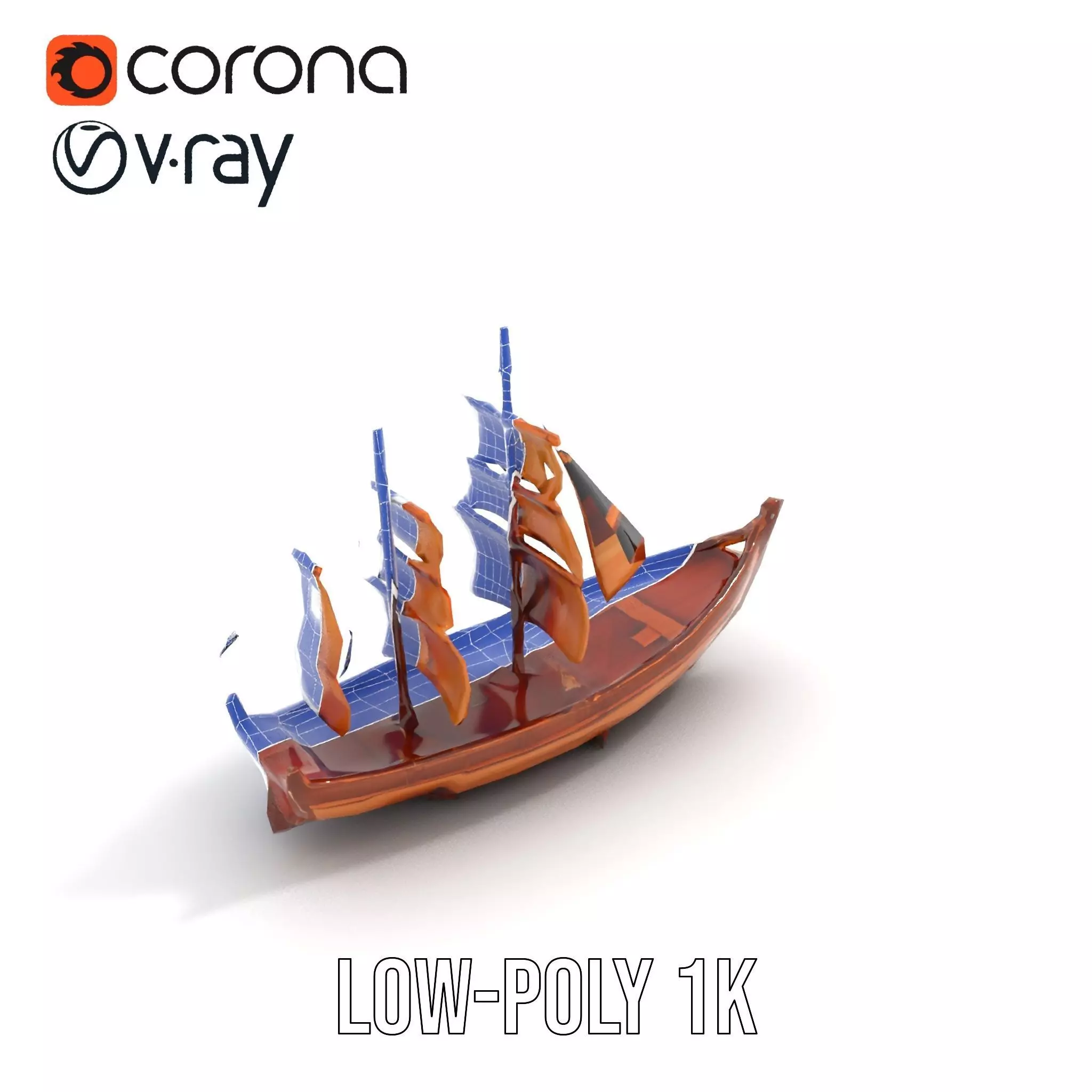 Wooden Sailing Ship Model Pack with Detailed Textures Low-poly 3D model_23