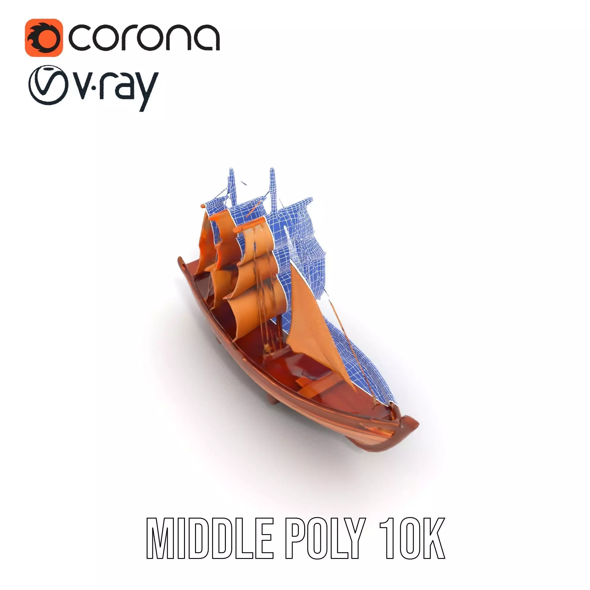Wooden Sailing Ship Model Pack with Detailed Textures Low-poly 3D model_25