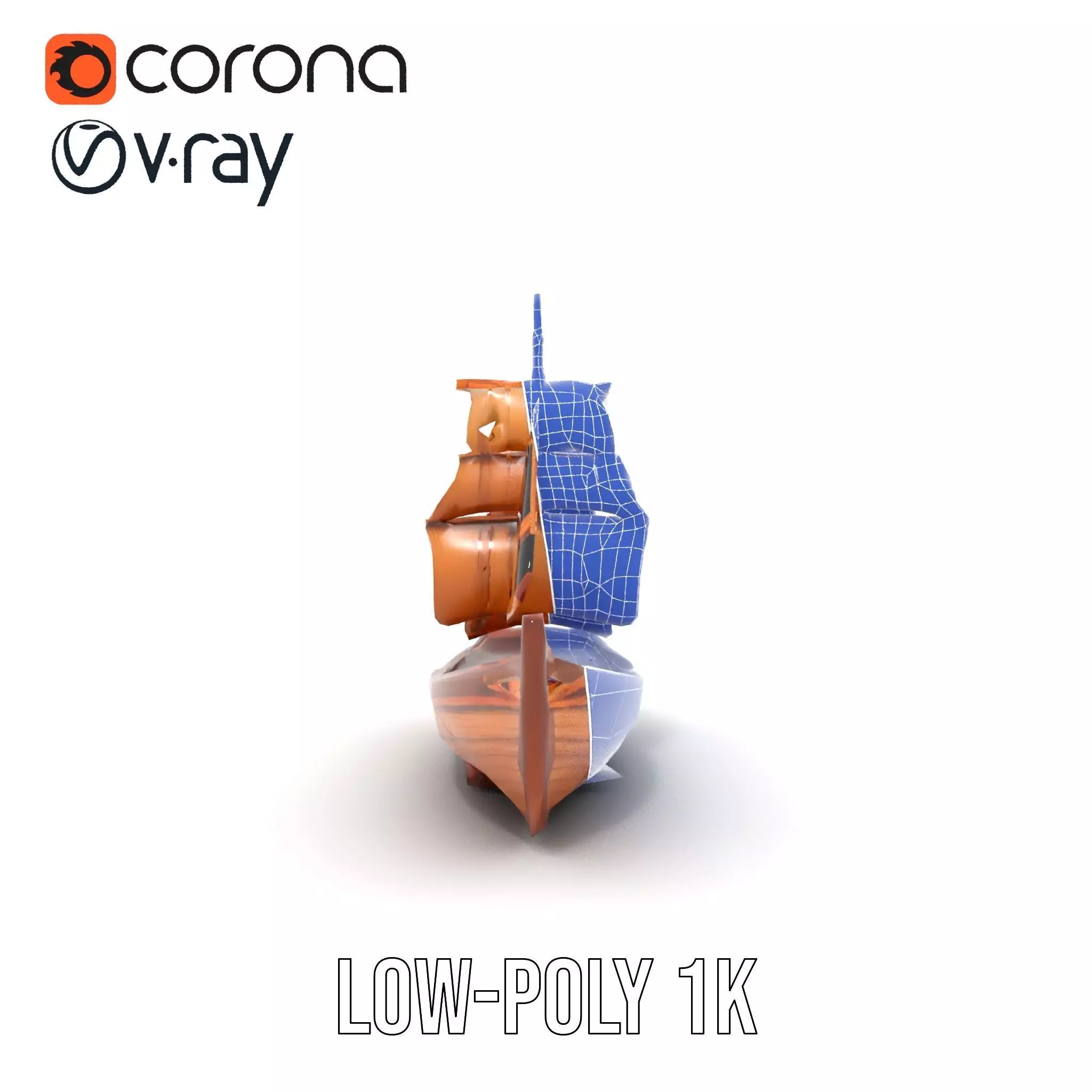 Wooden Sailing Ship Model Pack with Detailed Textures Low-poly 3D model_31