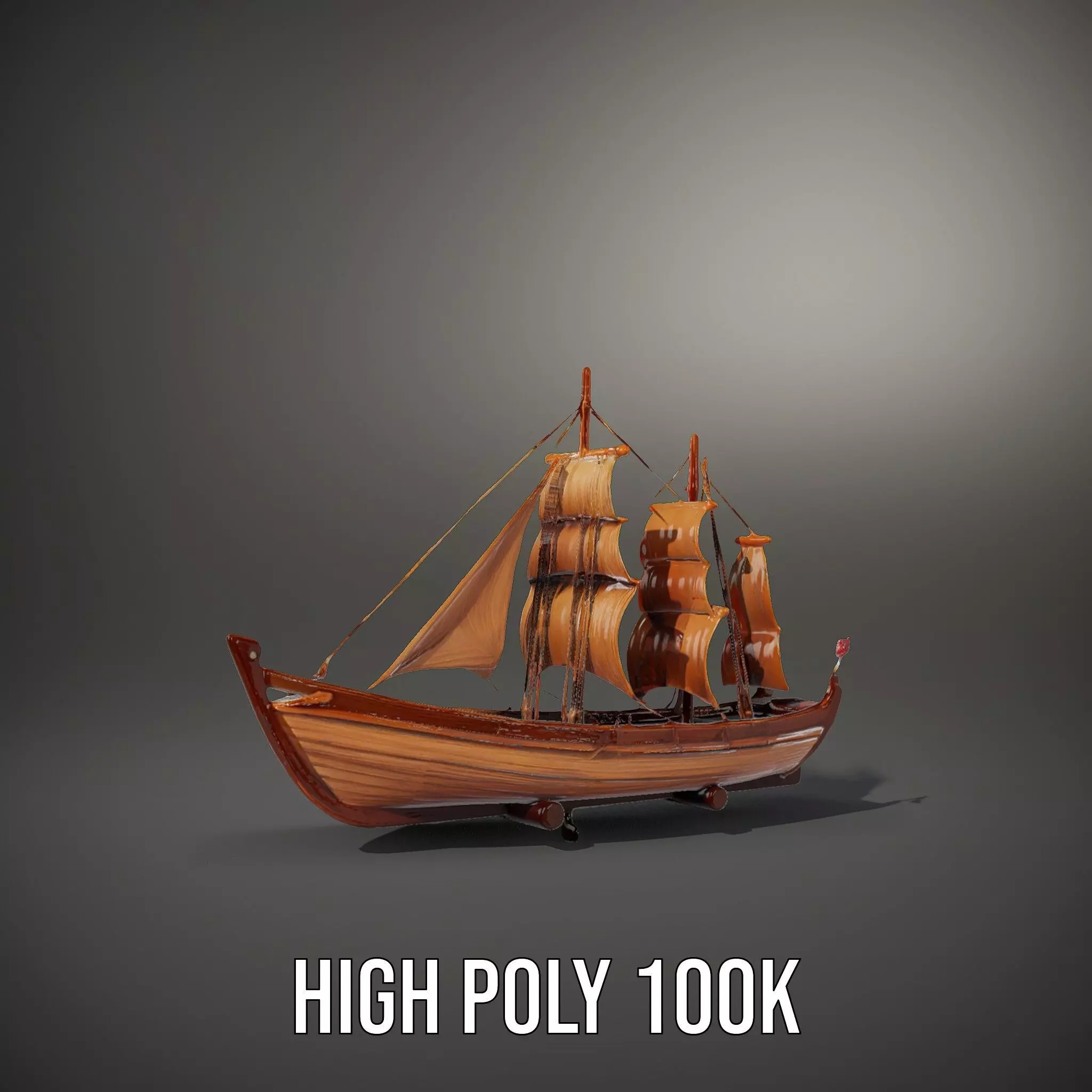 Wooden Sailing Ship Model Pack with Detailed Textures Low-poly 3D model_11