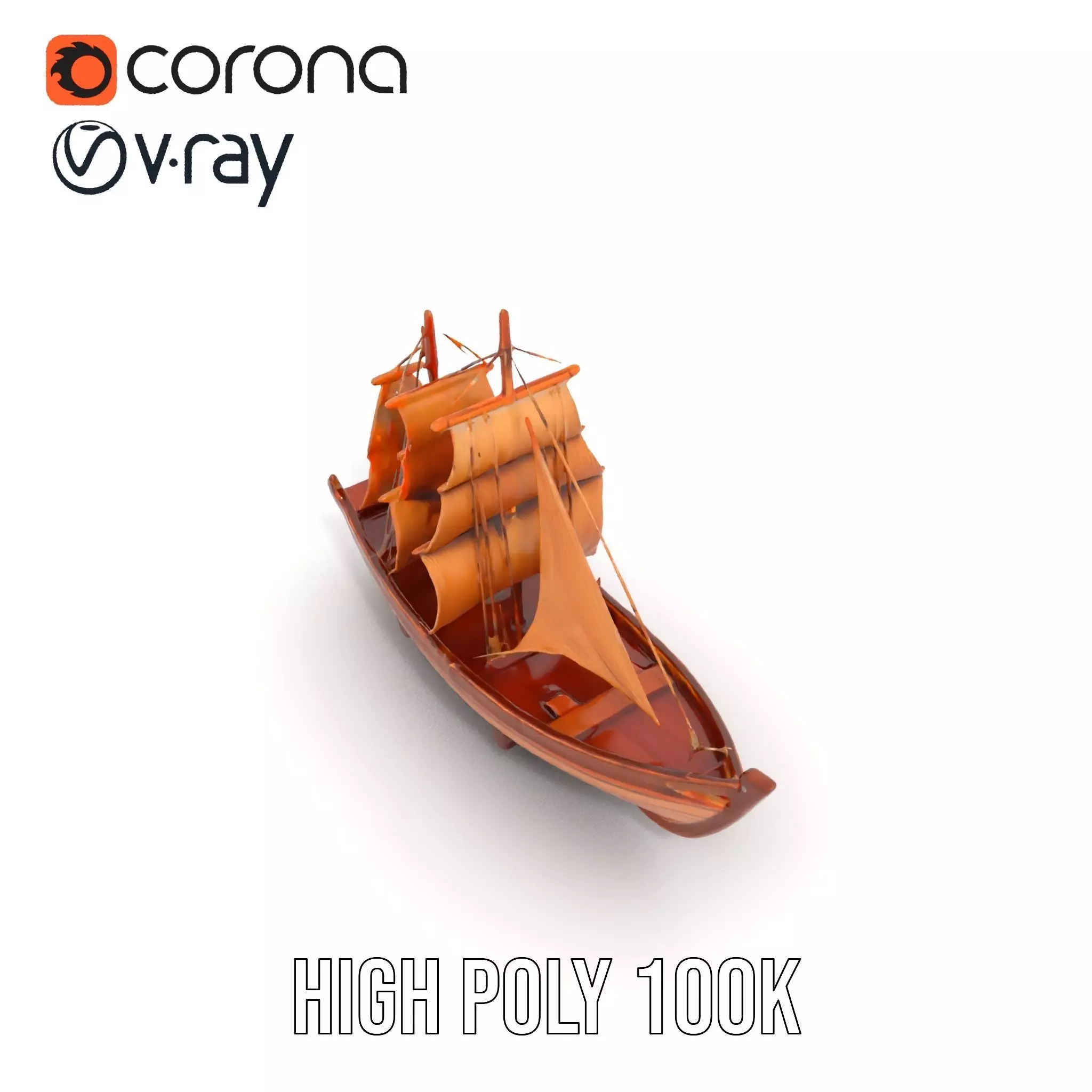 Wooden Sailing Ship Model Pack with Detailed Textures Low-poly 3D model_21
