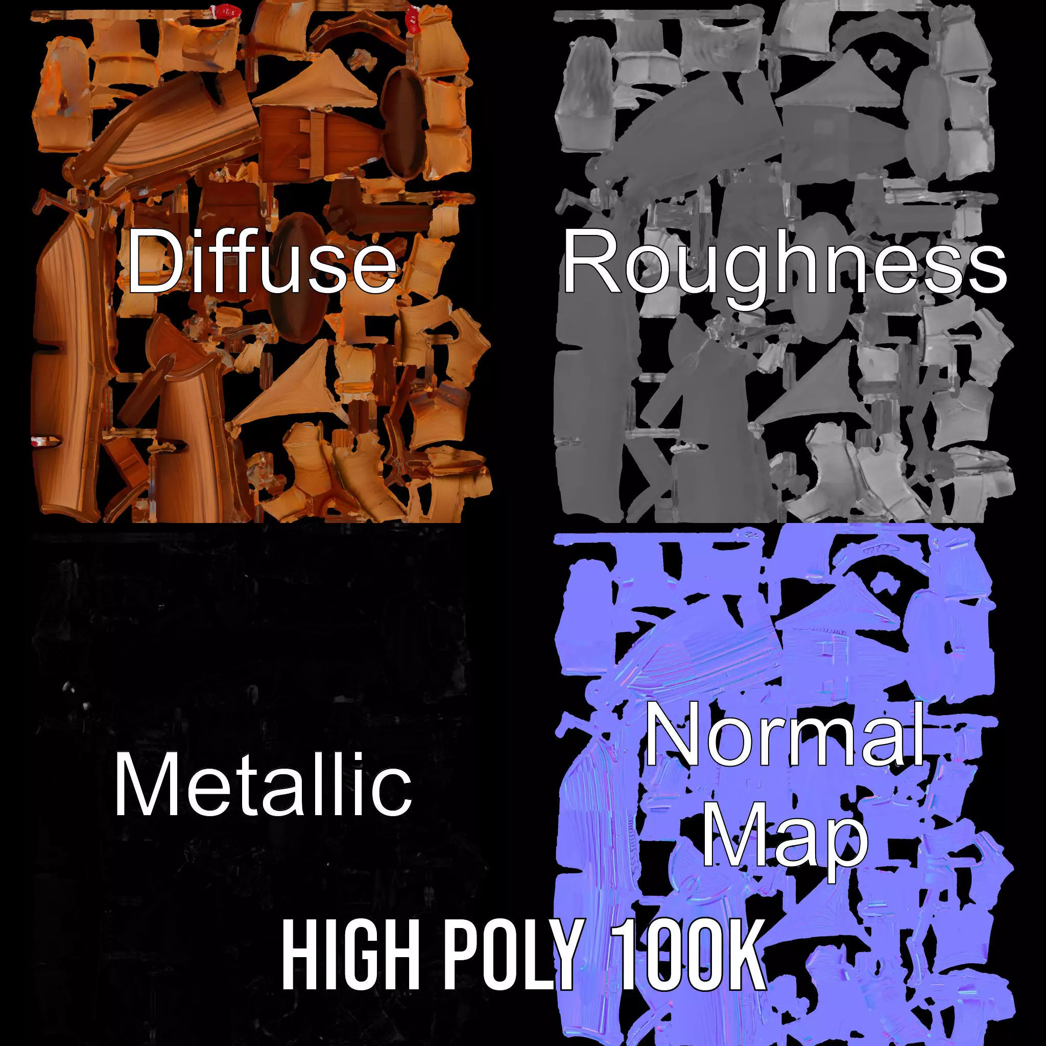 Wooden Sailing Ship Model Pack with Detailed Textures Low-poly 3D model_4