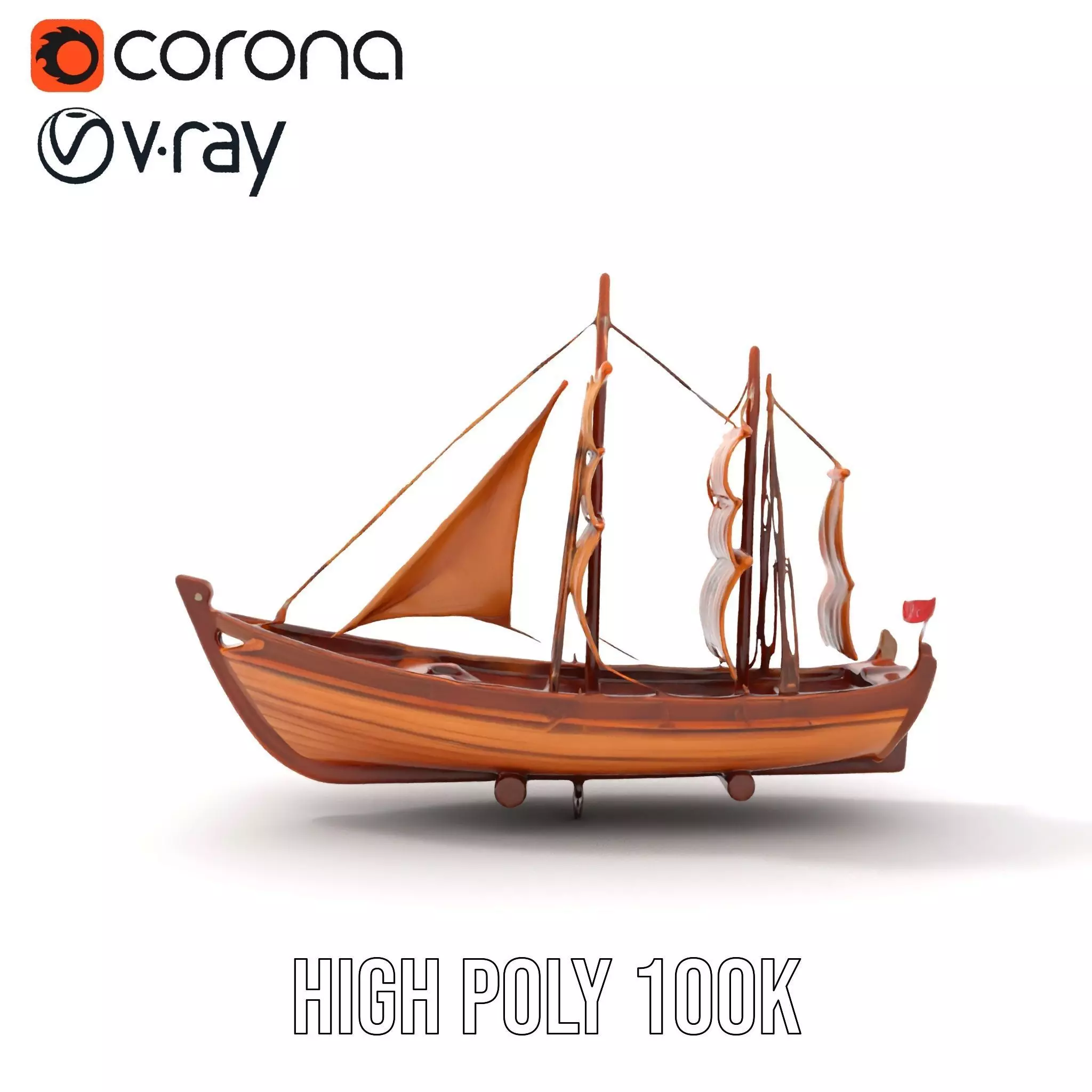 Wooden Sailing Ship Model Pack with Detailed Textures Low-poly 3D model_33