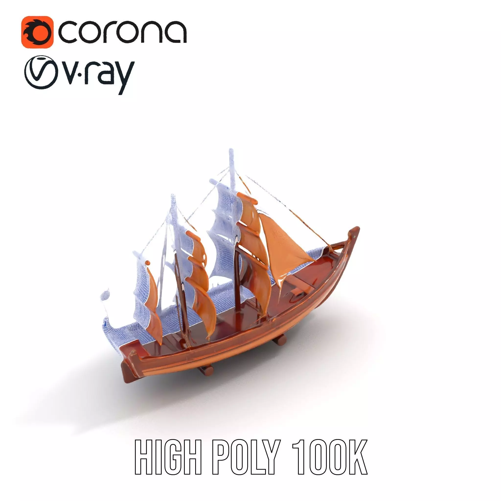 Wooden Sailing Ship Model Pack with Detailed Textures Low-poly 3D model_24