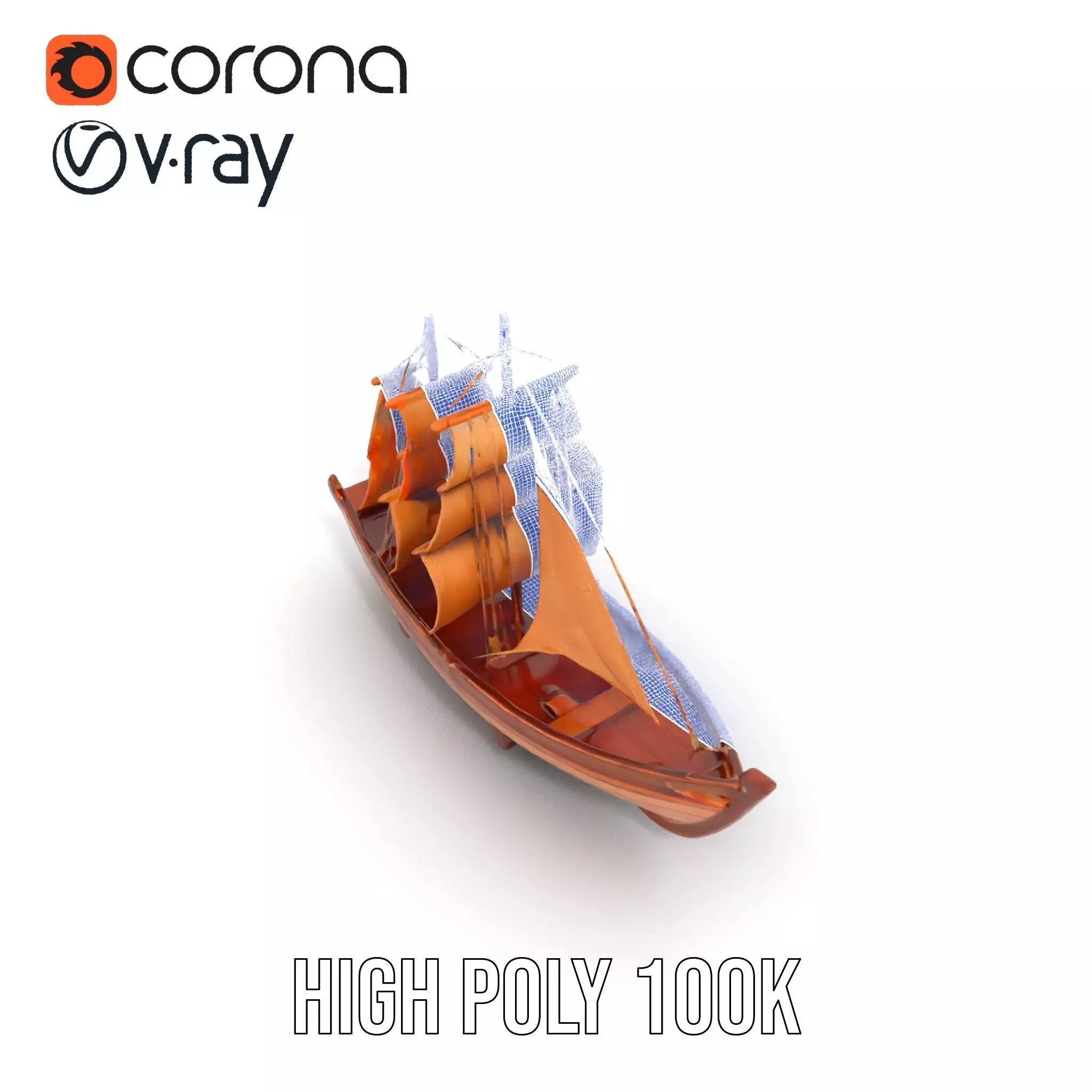 Wooden Sailing Ship Model Pack with Detailed Textures Low-poly 3D model_27