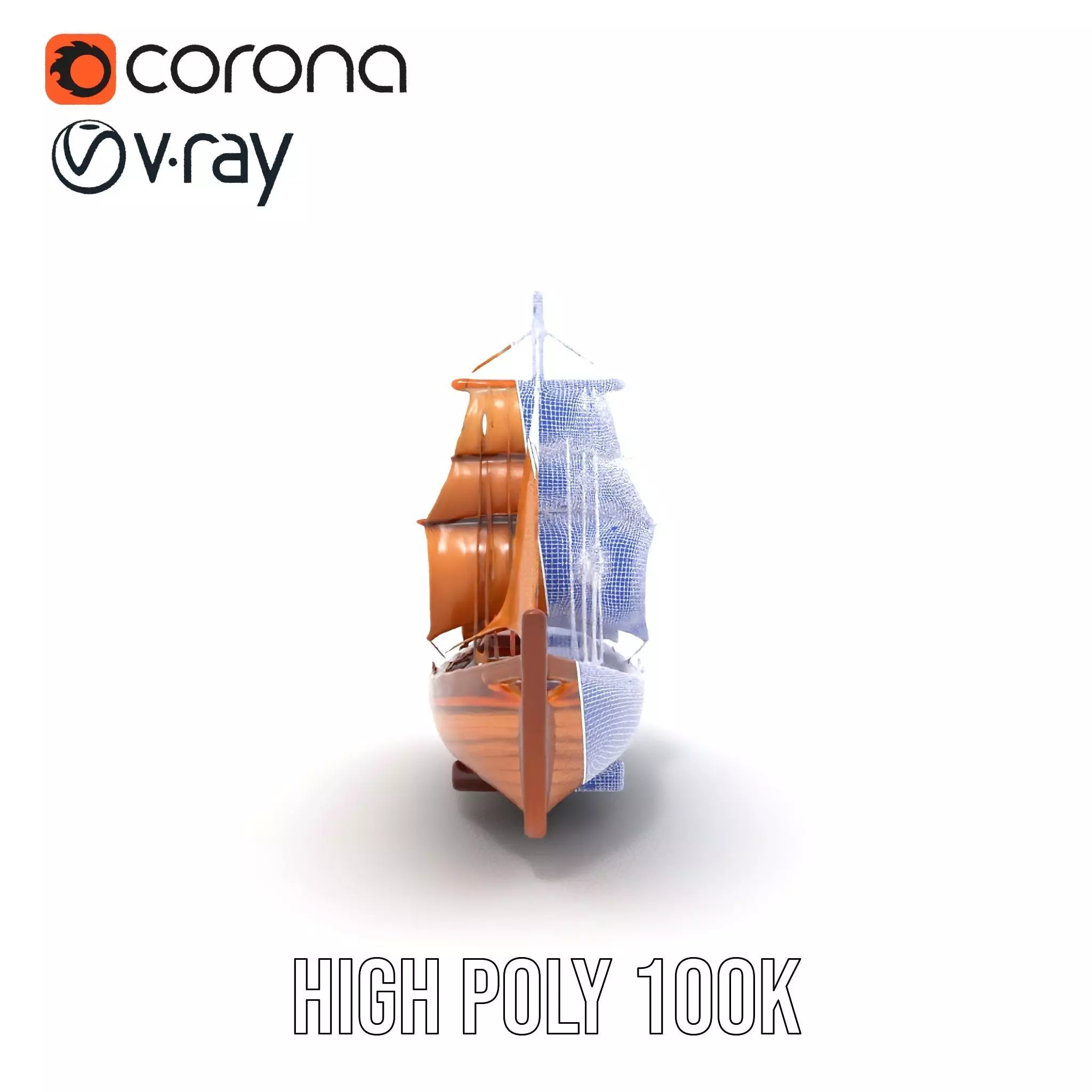 Wooden Sailing Ship Model Pack with Detailed Textures Low-poly 3D model_32