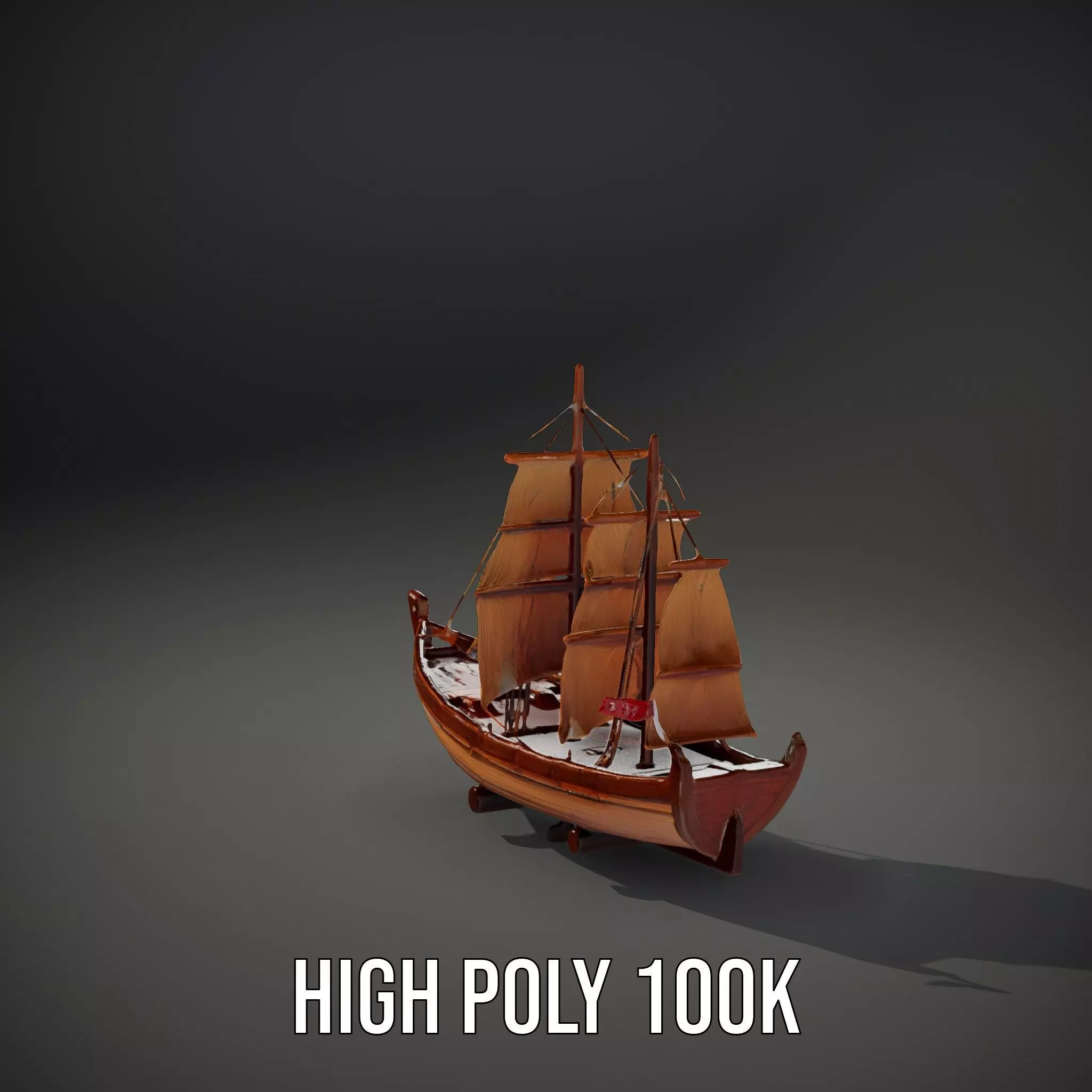 Wooden Sailing Ship Model Pack with Detailed Textures Low-poly 3D model_9