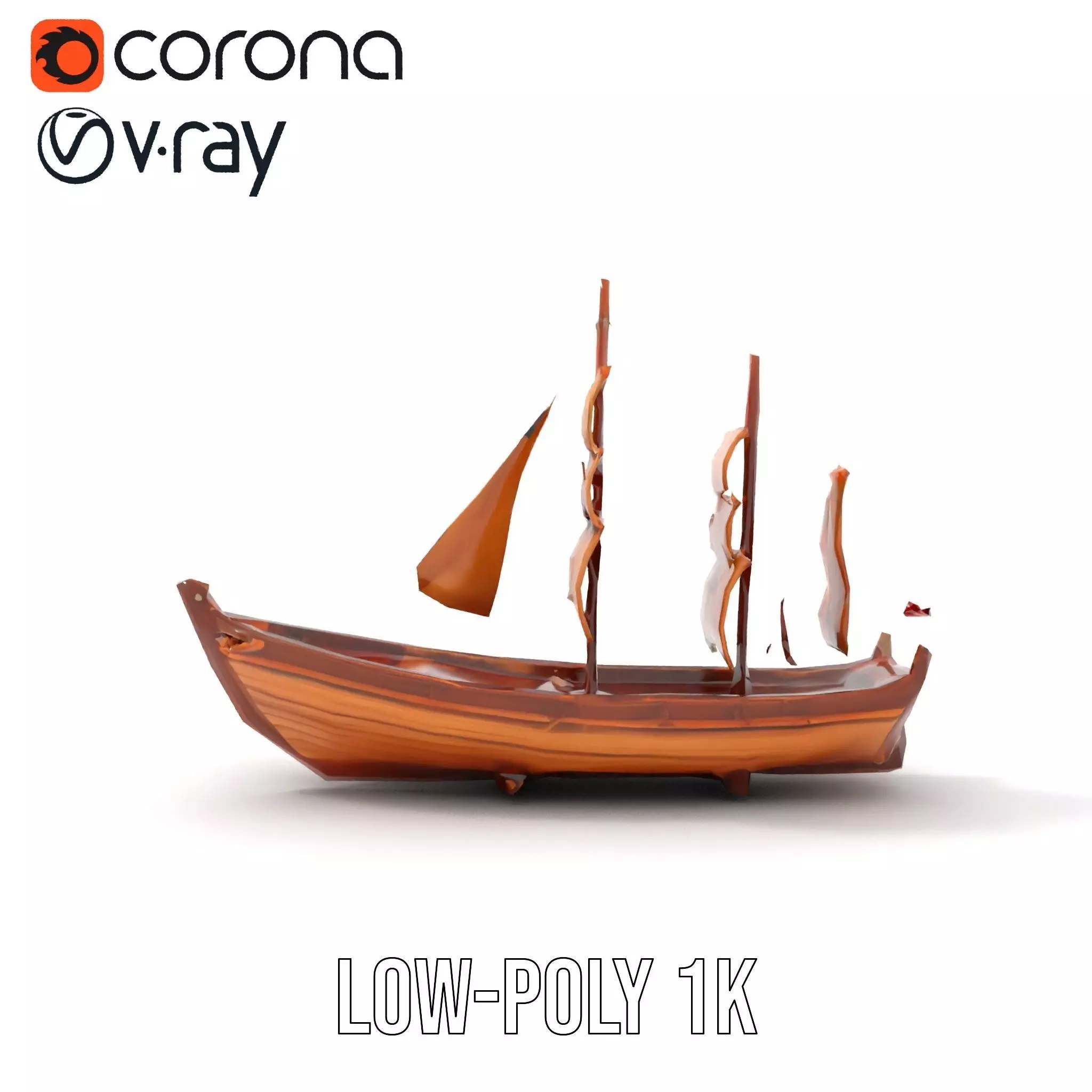 Wooden Sailing Ship Model Pack with Detailed Textures Low-poly 3D model_8