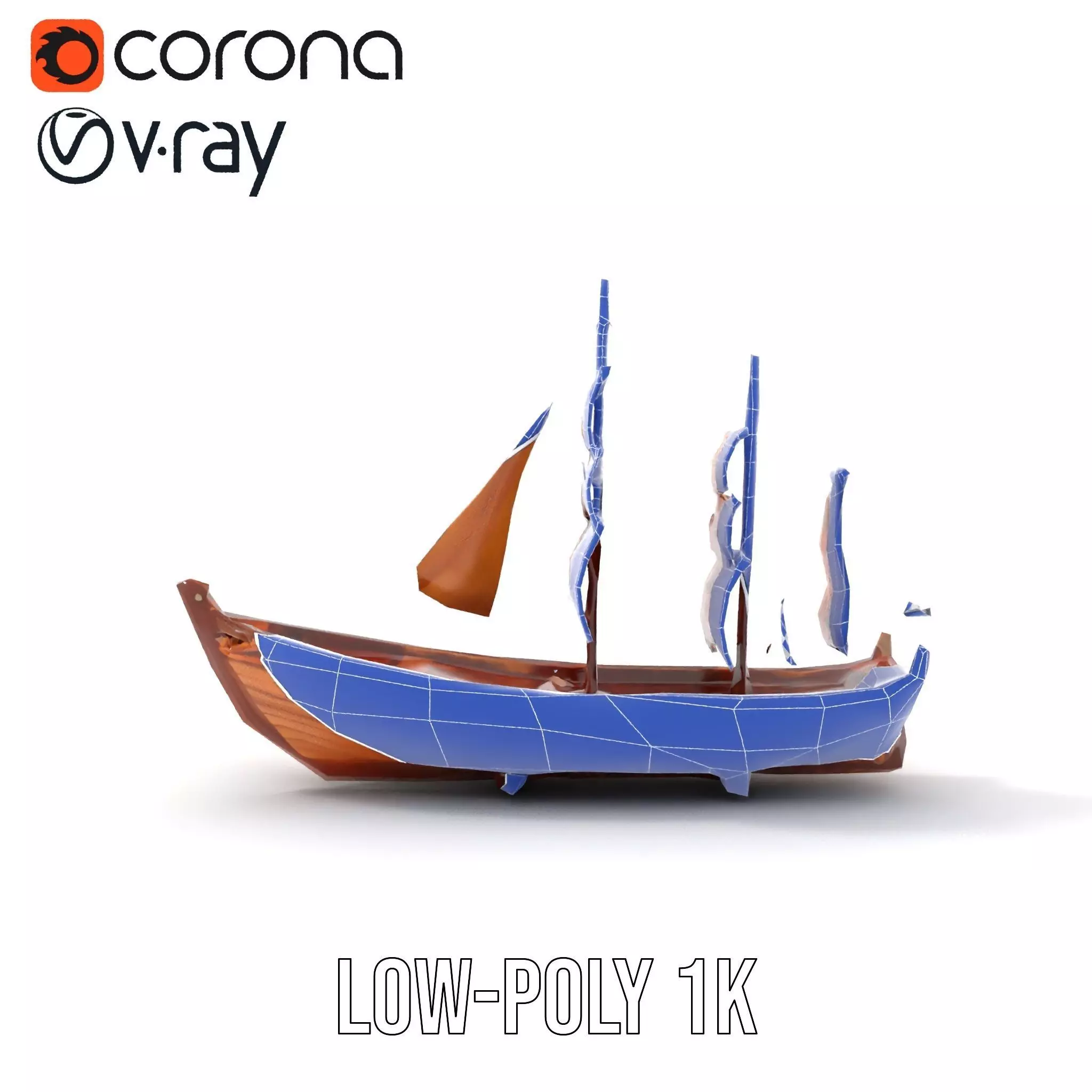 Wooden Sailing Ship Model Pack with Detailed Textures Low-poly 3D model_15