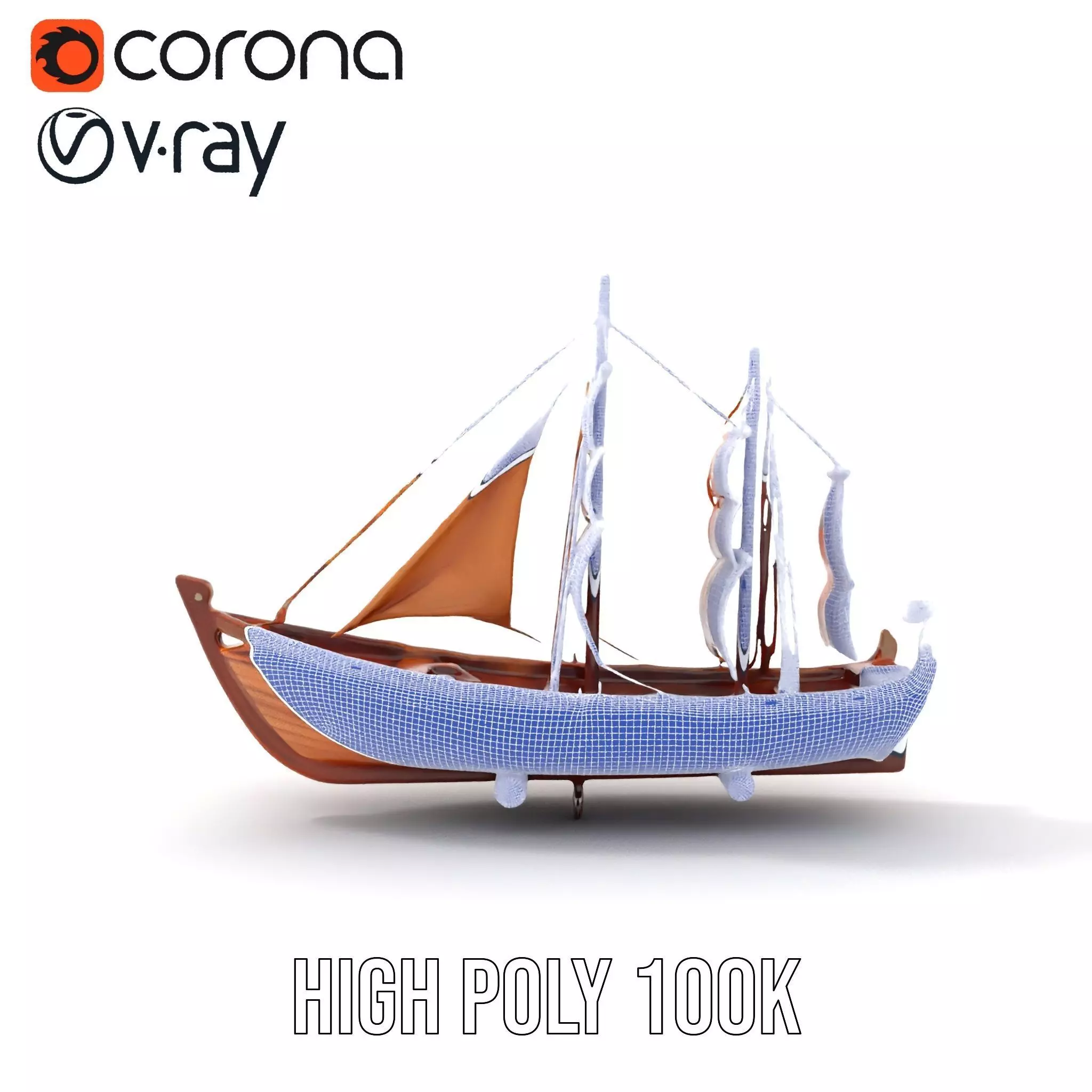 Wooden Sailing Ship Model Pack with Detailed Textures Low-poly 3D model_35