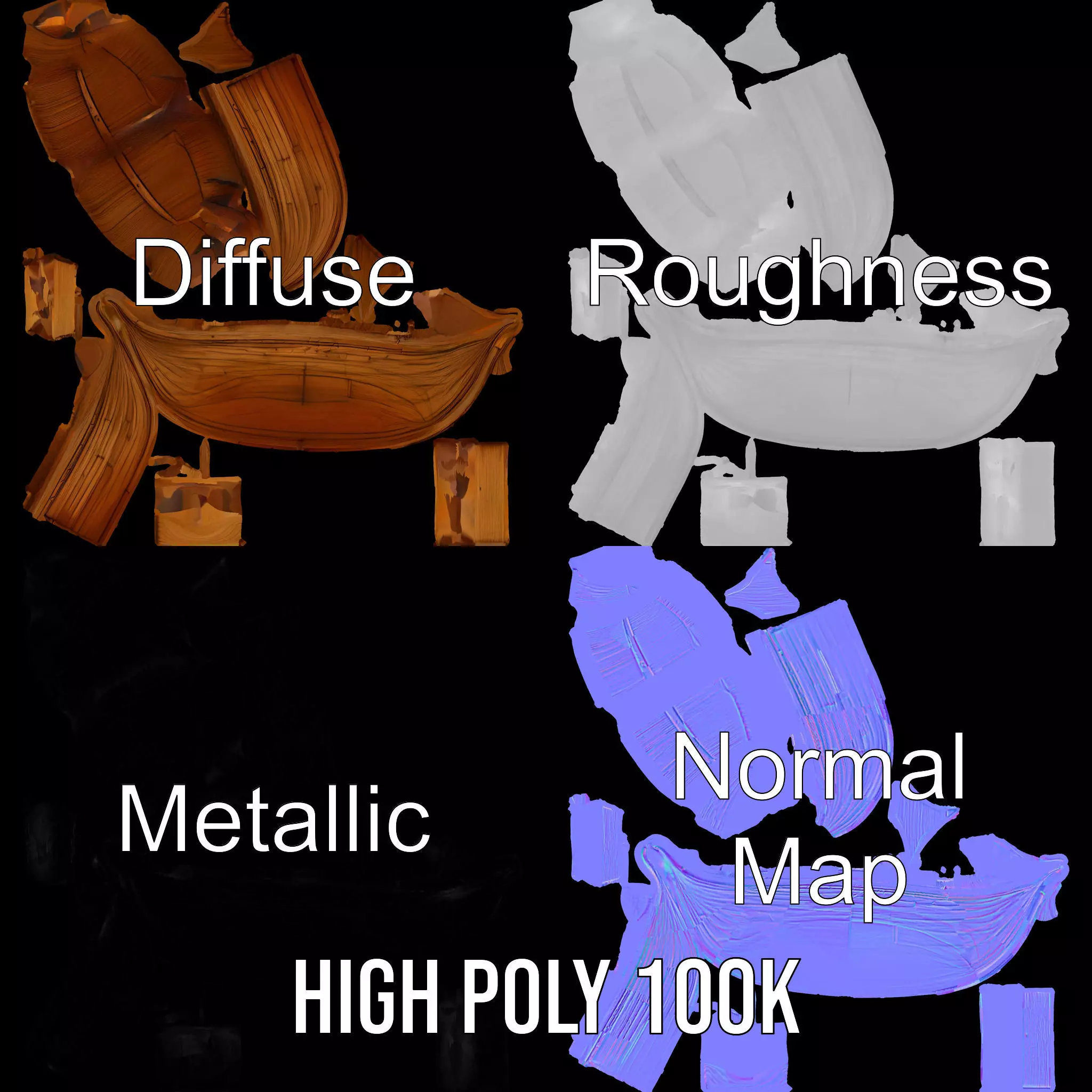 Viking Longboat Wooden Model Pack Low-poly 3D model_4