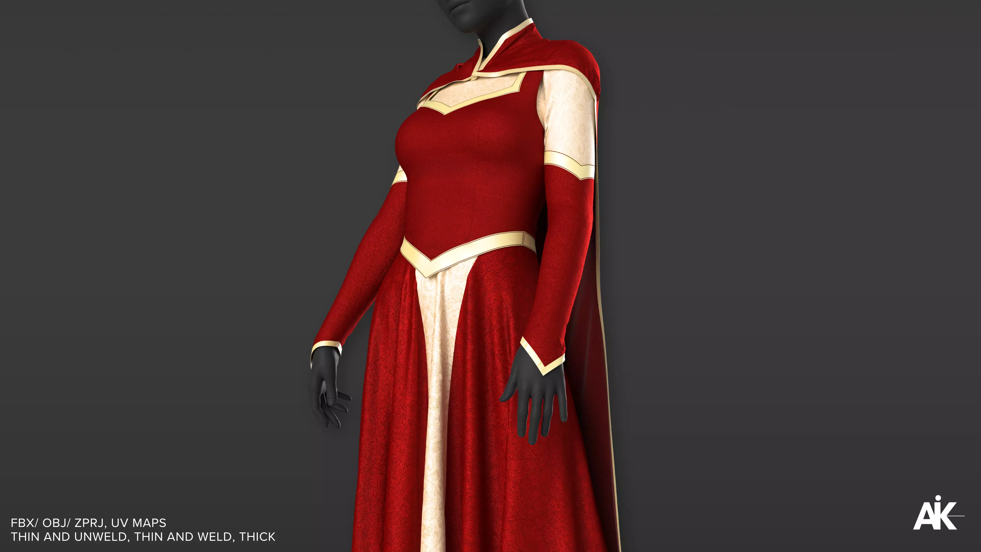 Red Royal Female Outfit  3D model_2