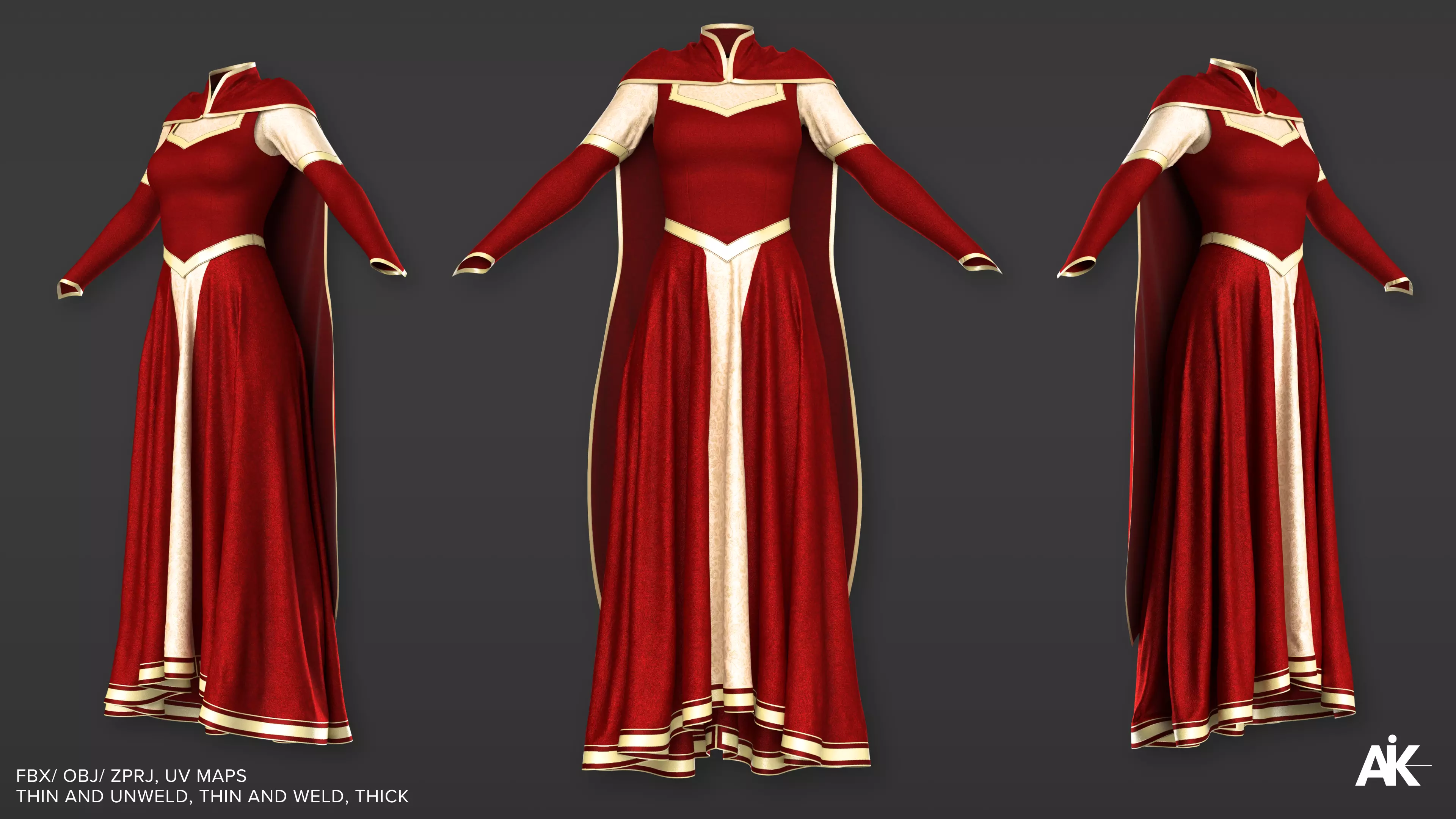 Red Royal Female Outfit  3D model_1