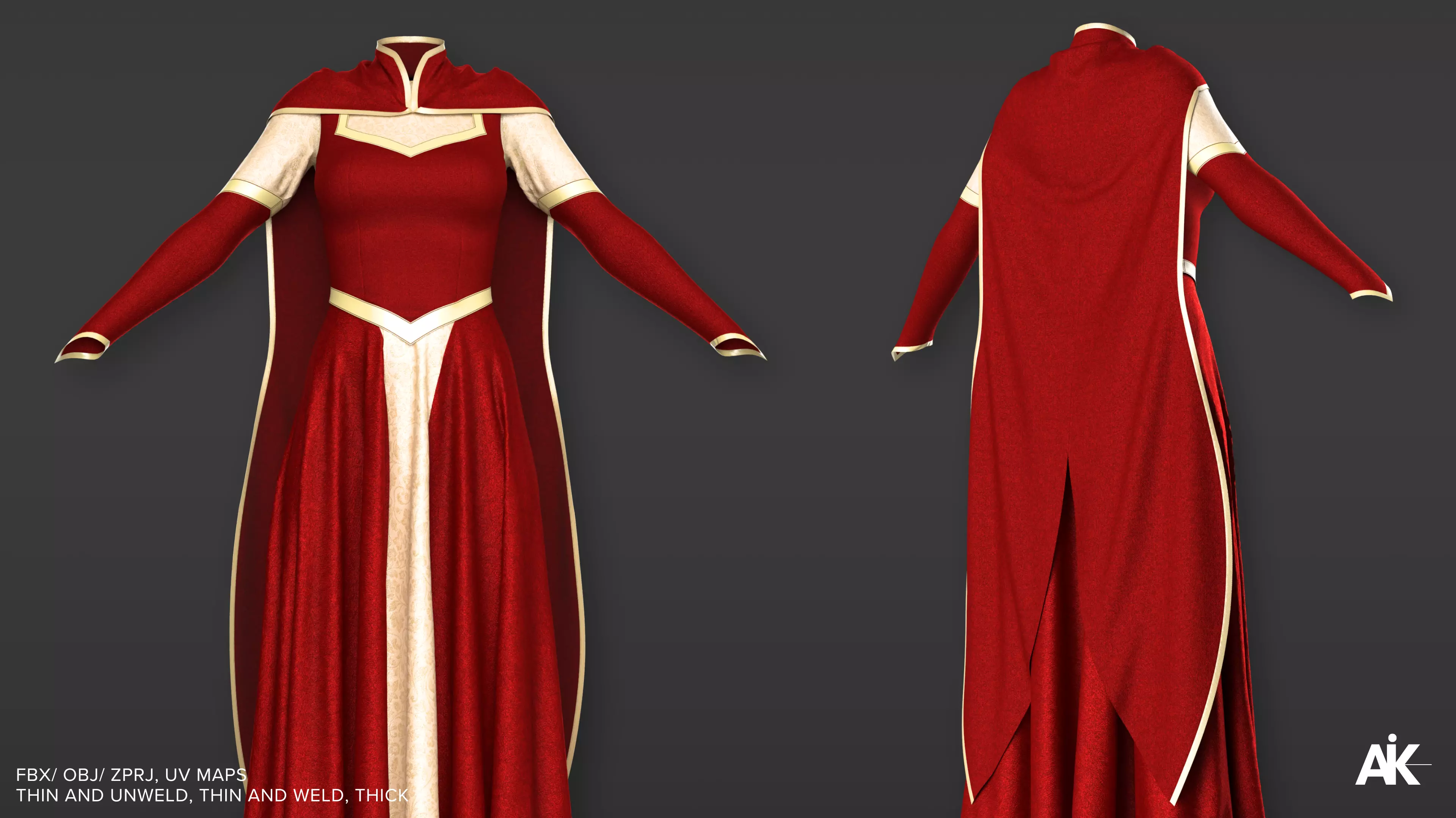 Red Royal Female Outfit  3D model_3