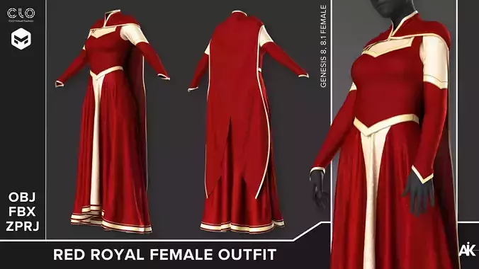 Red Royal Female Outfit  3D model