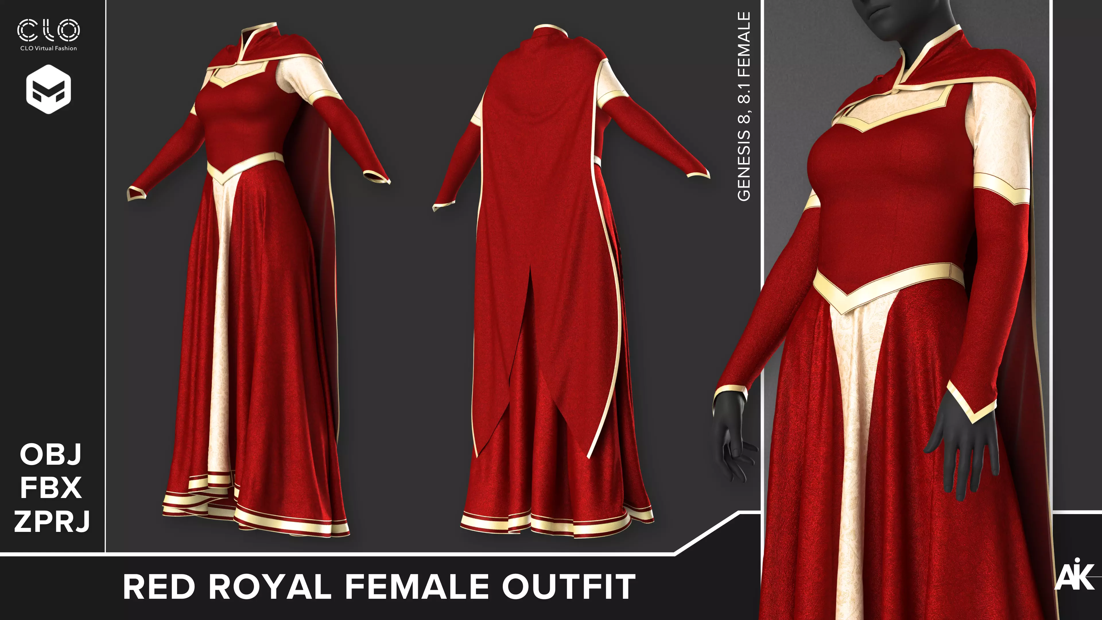 Red Royal Female Outfit  3D model_0