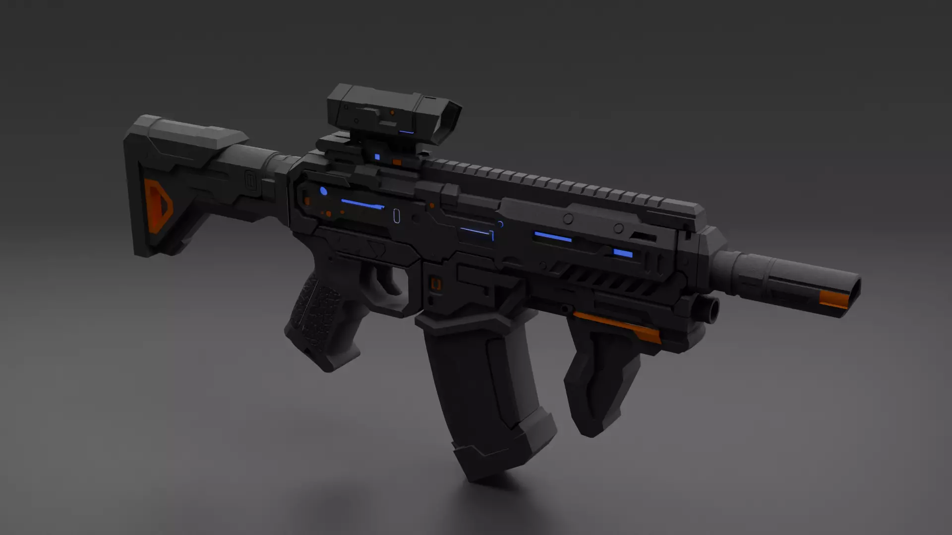 Low Lopy Sci-fi Assault Rifle PBR Game Ready Low-poly 3D model_2