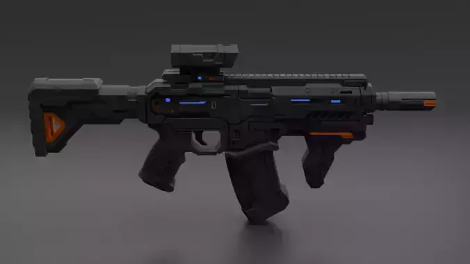 Low Lopy Sci-fi Assault Rifle PBR Game Ready Low-poly 3D model