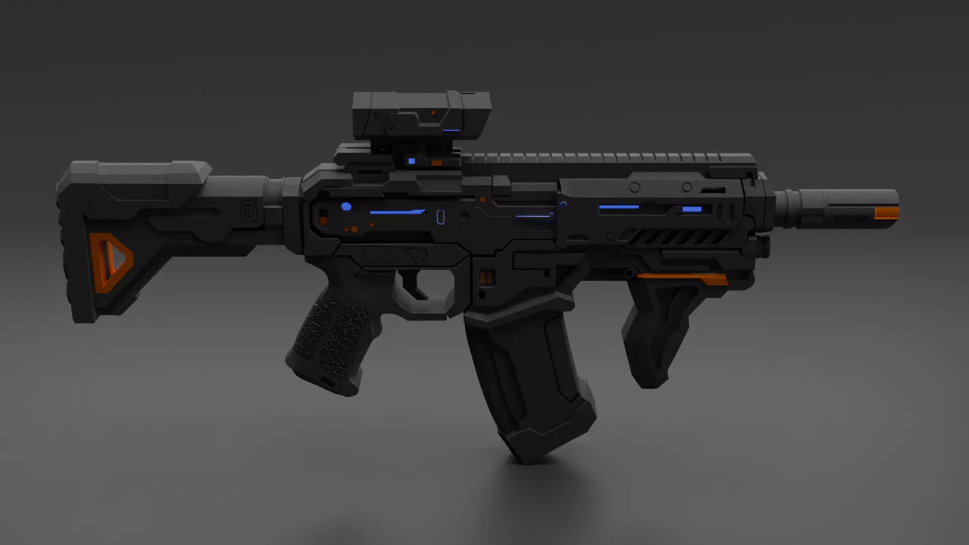 Low Lopy Sci-fi Assault Rifle PBR Game Ready Low-poly 3D model_0