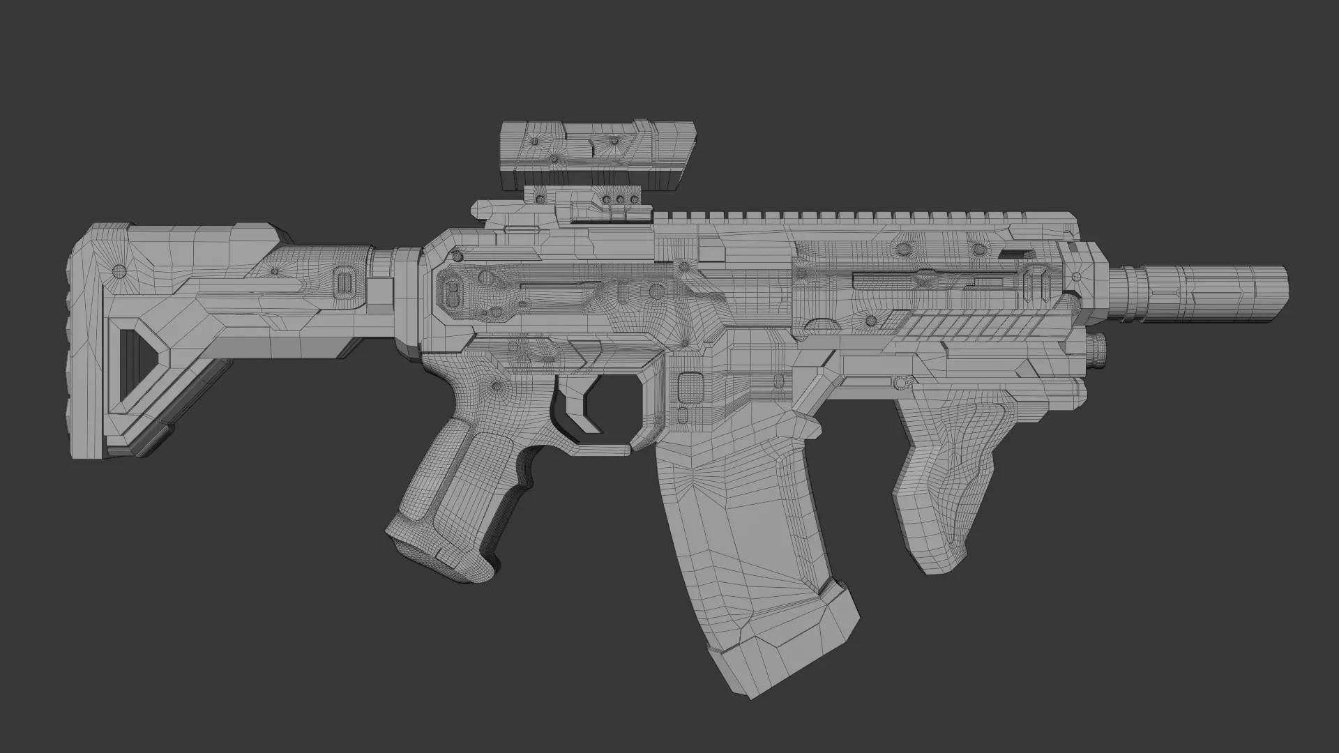 Low Lopy Sci-fi Assault Rifle PBR Game Ready Low-poly 3D model_3