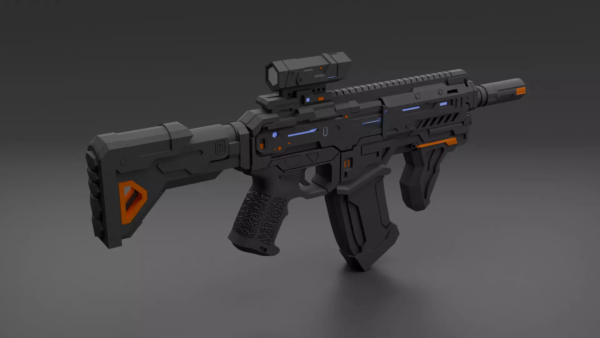 Low Lopy Sci-fi Assault Rifle PBR Game Ready Low-poly 3D model_1