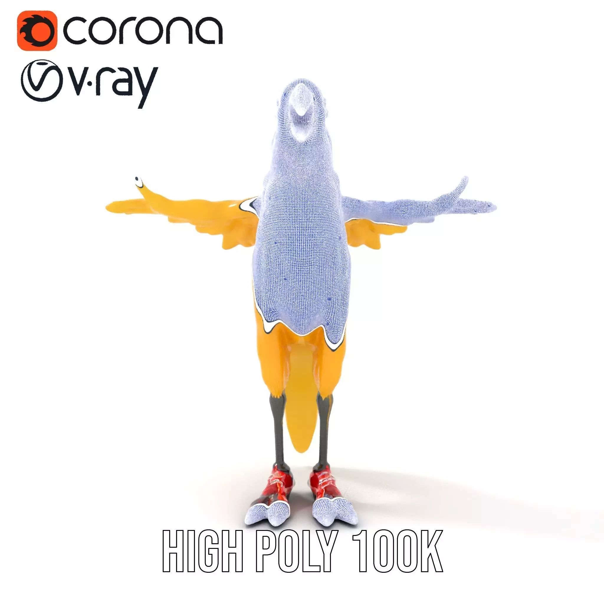 Yellow Parrot Character with Red Shoes Rigged and Animated Model Low-poly 3D model_33