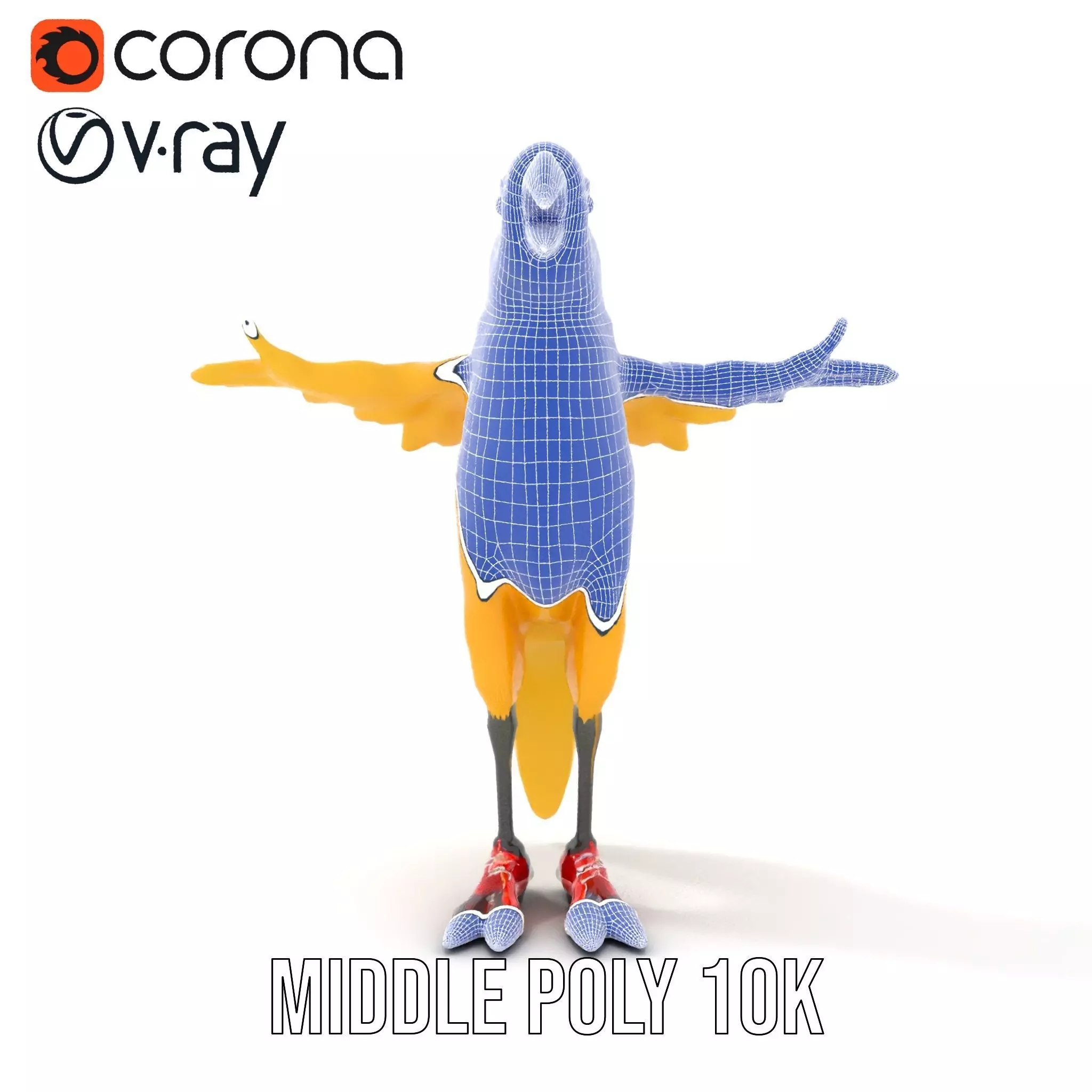 Yellow Parrot Character with Red Shoes Rigged and Animated Model Low-poly 3D model_31