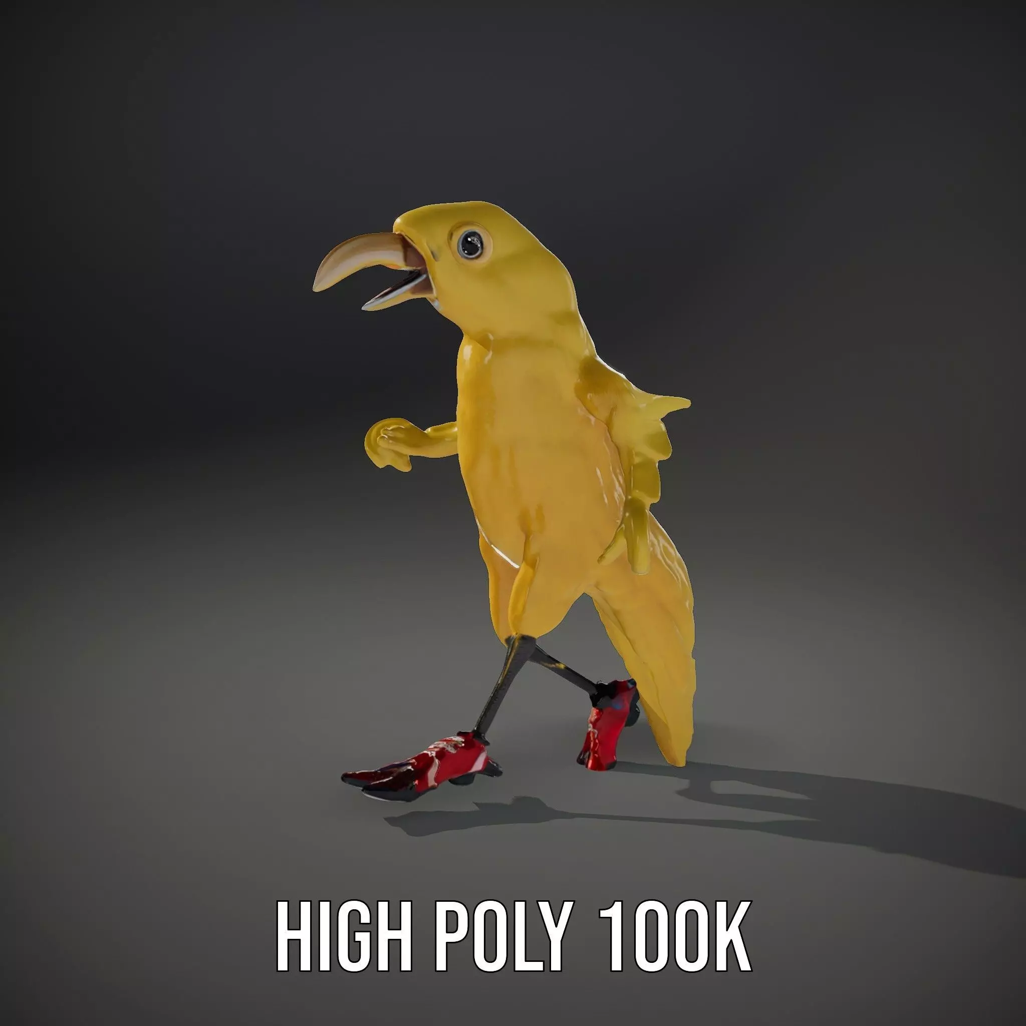 Yellow Parrot Character with Red Shoes Rigged and Animated Model Low-poly 3D model_24