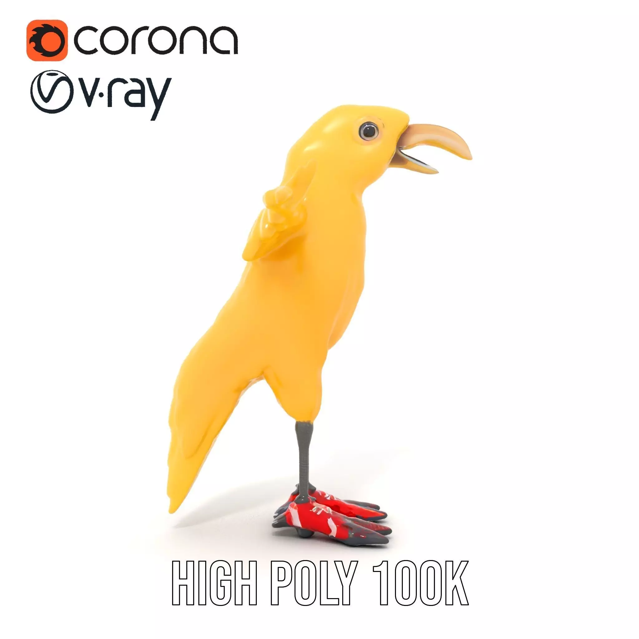 Yellow Parrot Character with Red Shoes Rigged and Animated Model Low-poly 3D model_18
