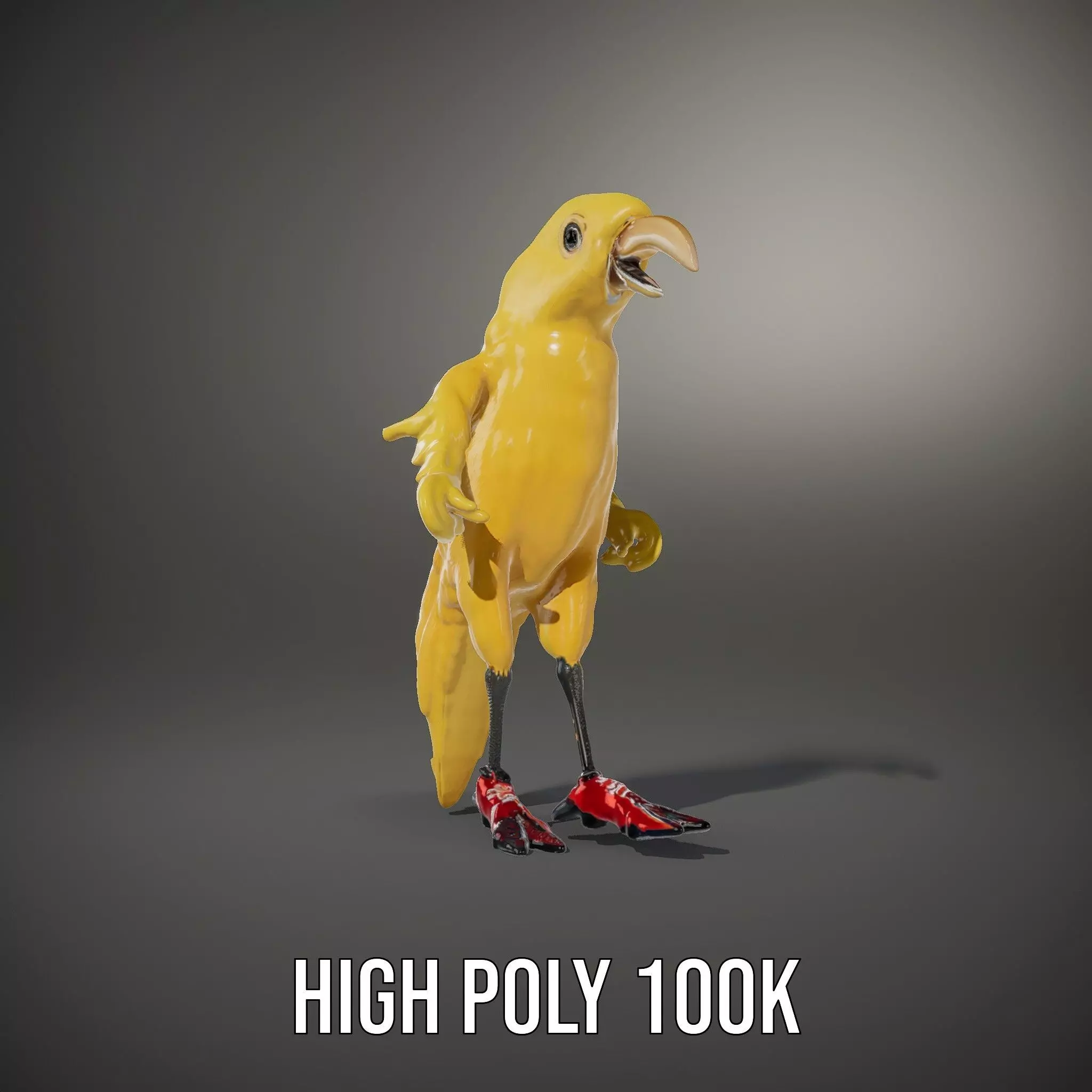 Yellow Parrot Character with Red Shoes Rigged and Animated Model Low-poly 3D model_15