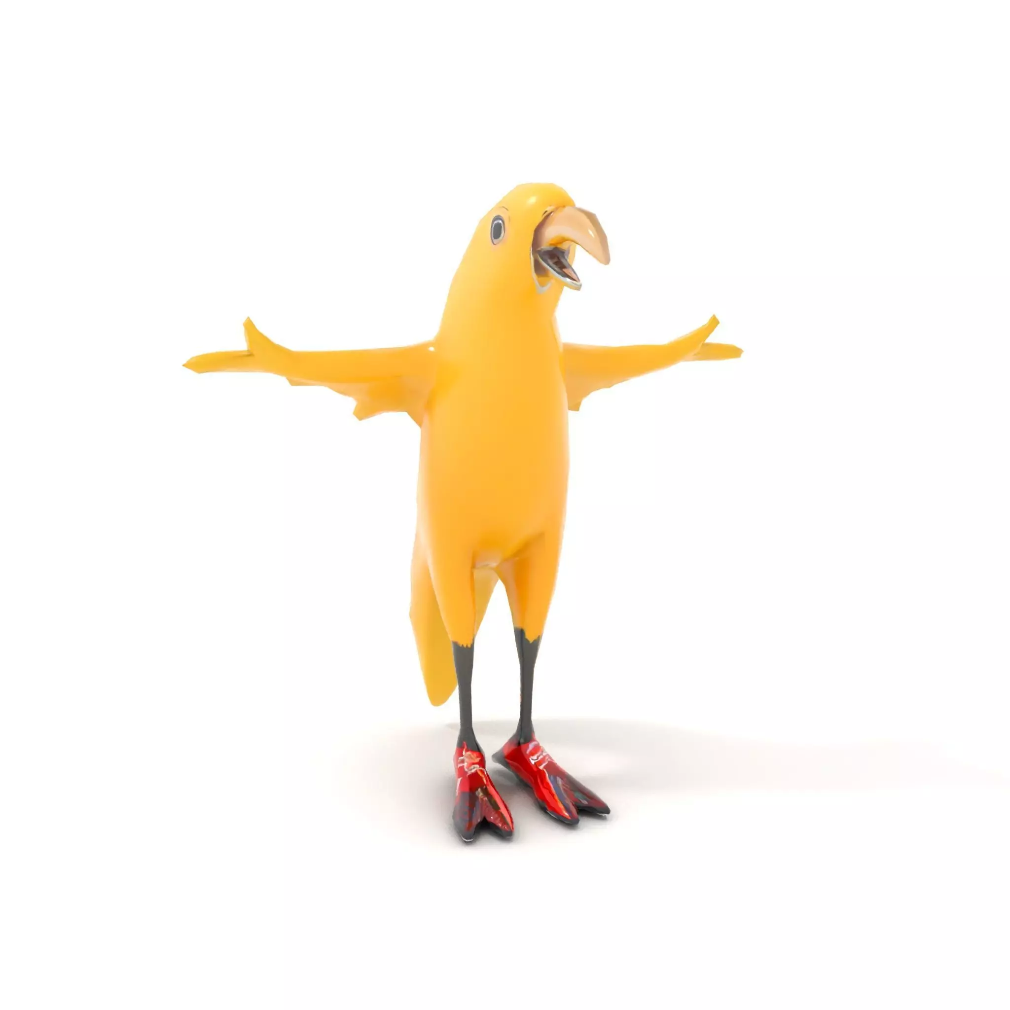 Yellow Parrot Character with Red Shoes Rigged and Animated Model Low-poly 3D model_9