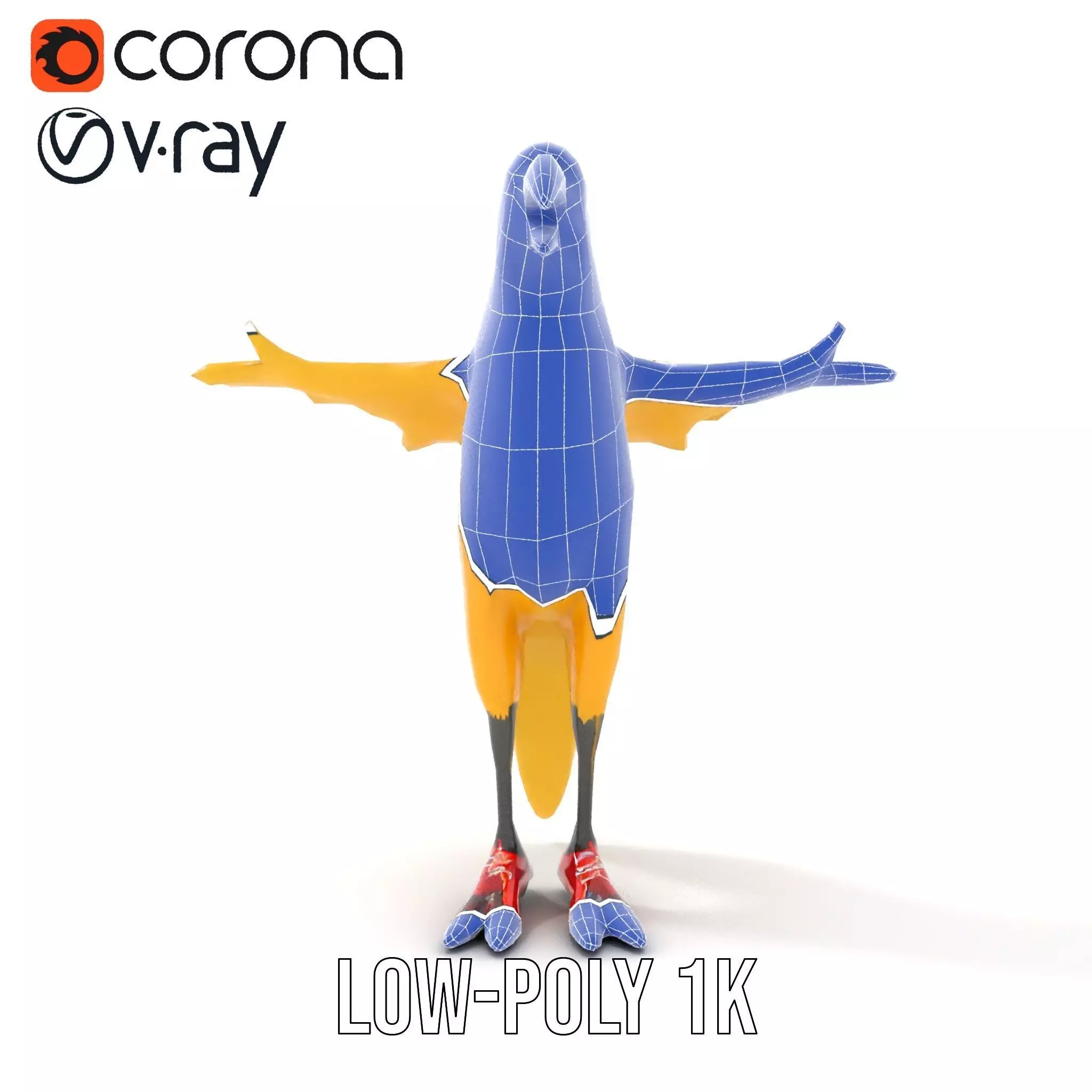 Yellow Parrot Character with Red Shoes Rigged and Animated Model Low-poly 3D model_29
