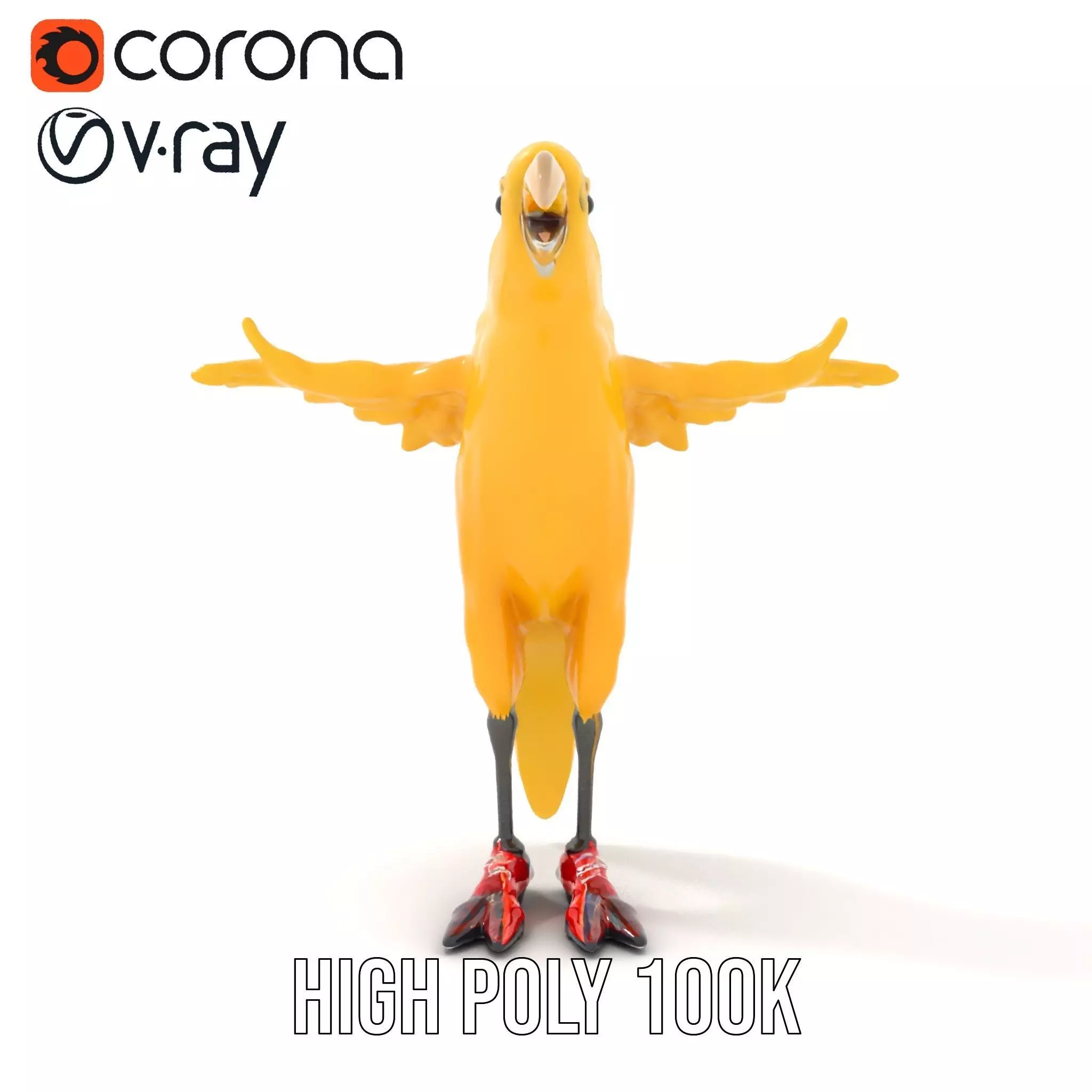 Yellow Parrot Character with Red Shoes Rigged and Animated Model Low-poly 3D model_21