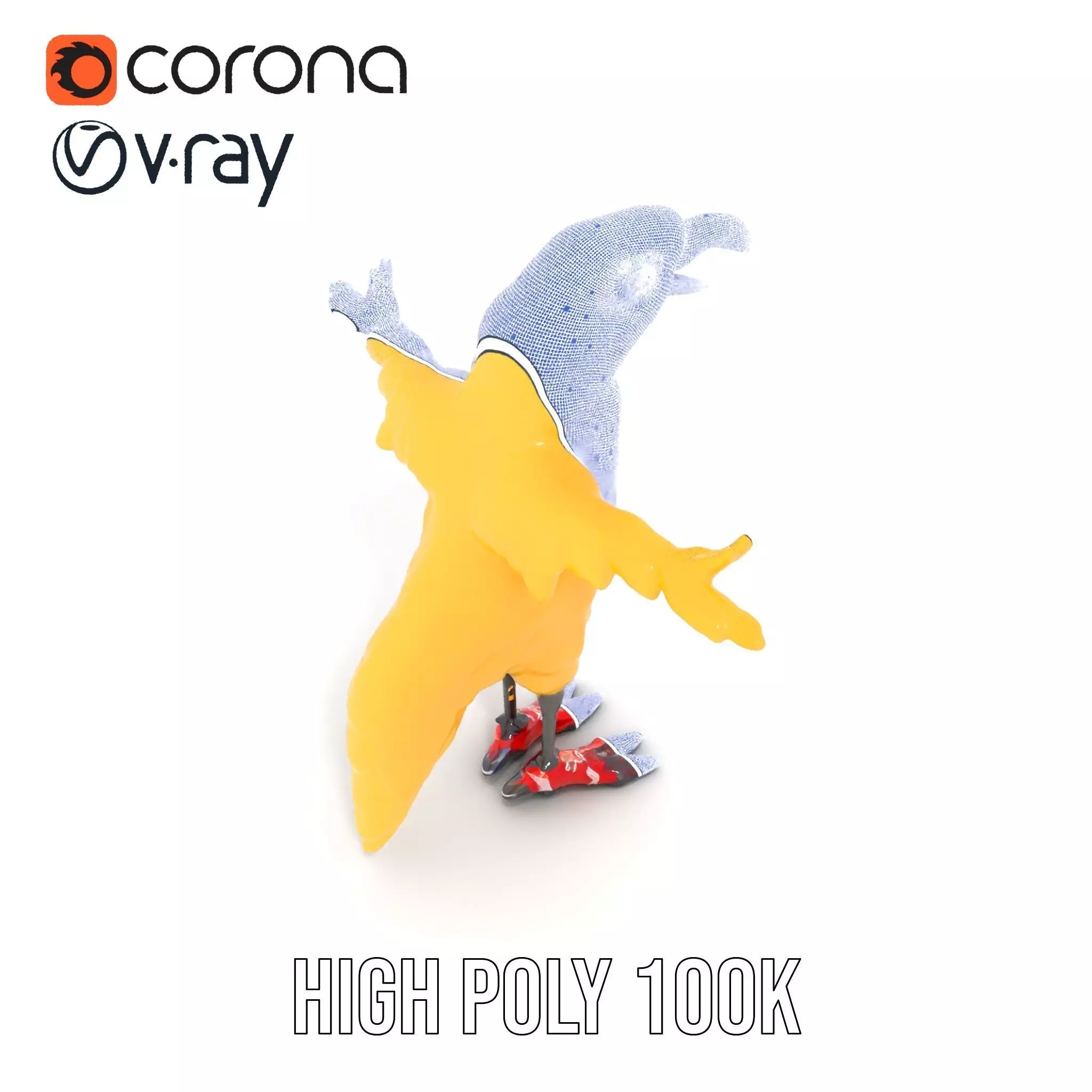 Yellow Parrot Character with Red Shoes Rigged and Animated Model Low-poly 3D model_34