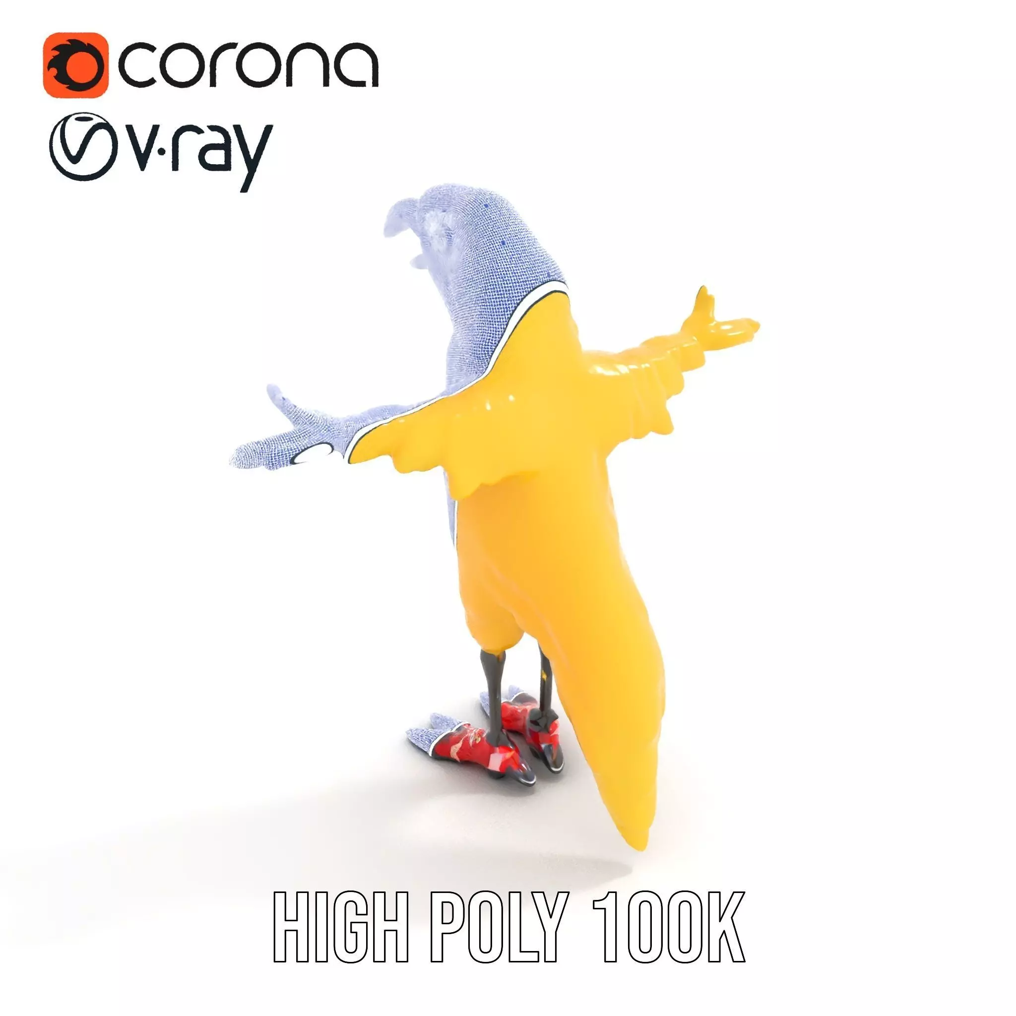 Yellow Parrot Character with Red Shoes Rigged and Animated Model Low-poly 3D model_30