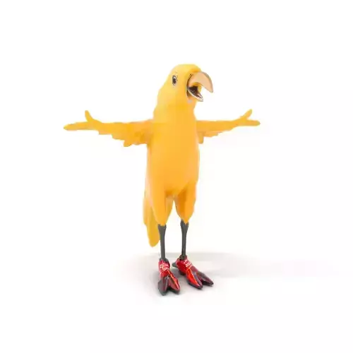 Yellow Parrot Character with Red Shoes Rigged and Animated Model Low-poly 3D model