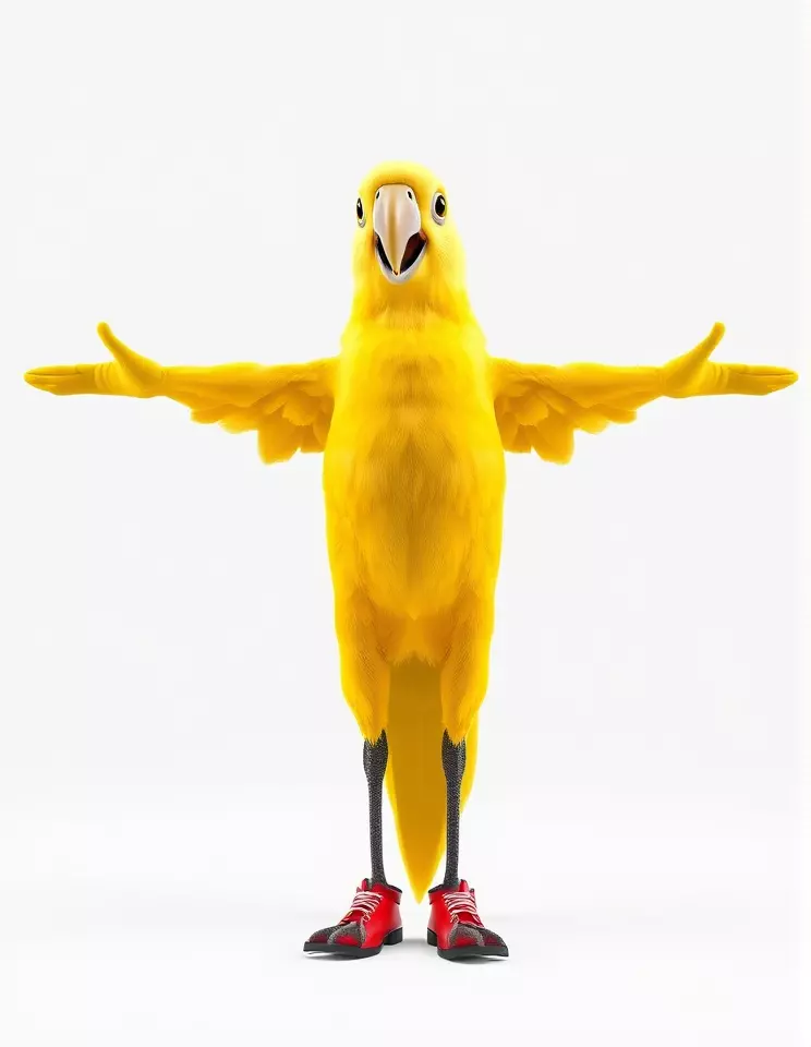 Yellow Parrot Character with Red Shoes Rigged and Animated Model Low-poly 3D model_3