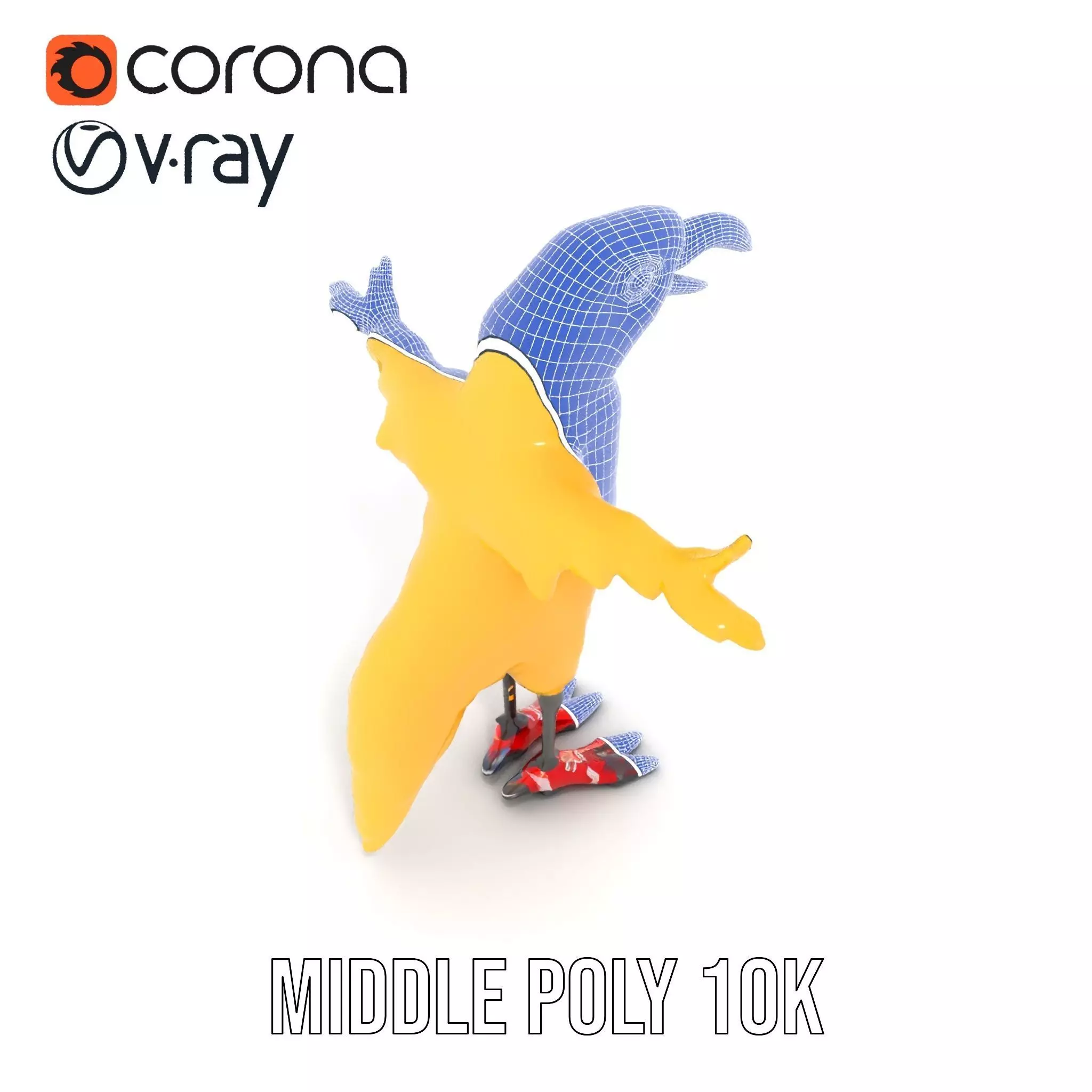 Yellow Parrot Character with Red Shoes Rigged and Animated Model Low-poly 3D model_25